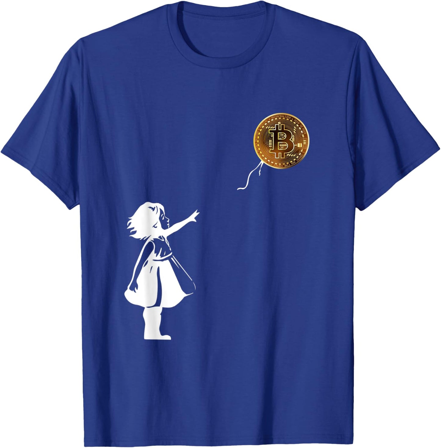 Bitcoin Balloon Girl Chasing A Fying Bitcoin Balloon T-Shirt - T-Shirt | Royal