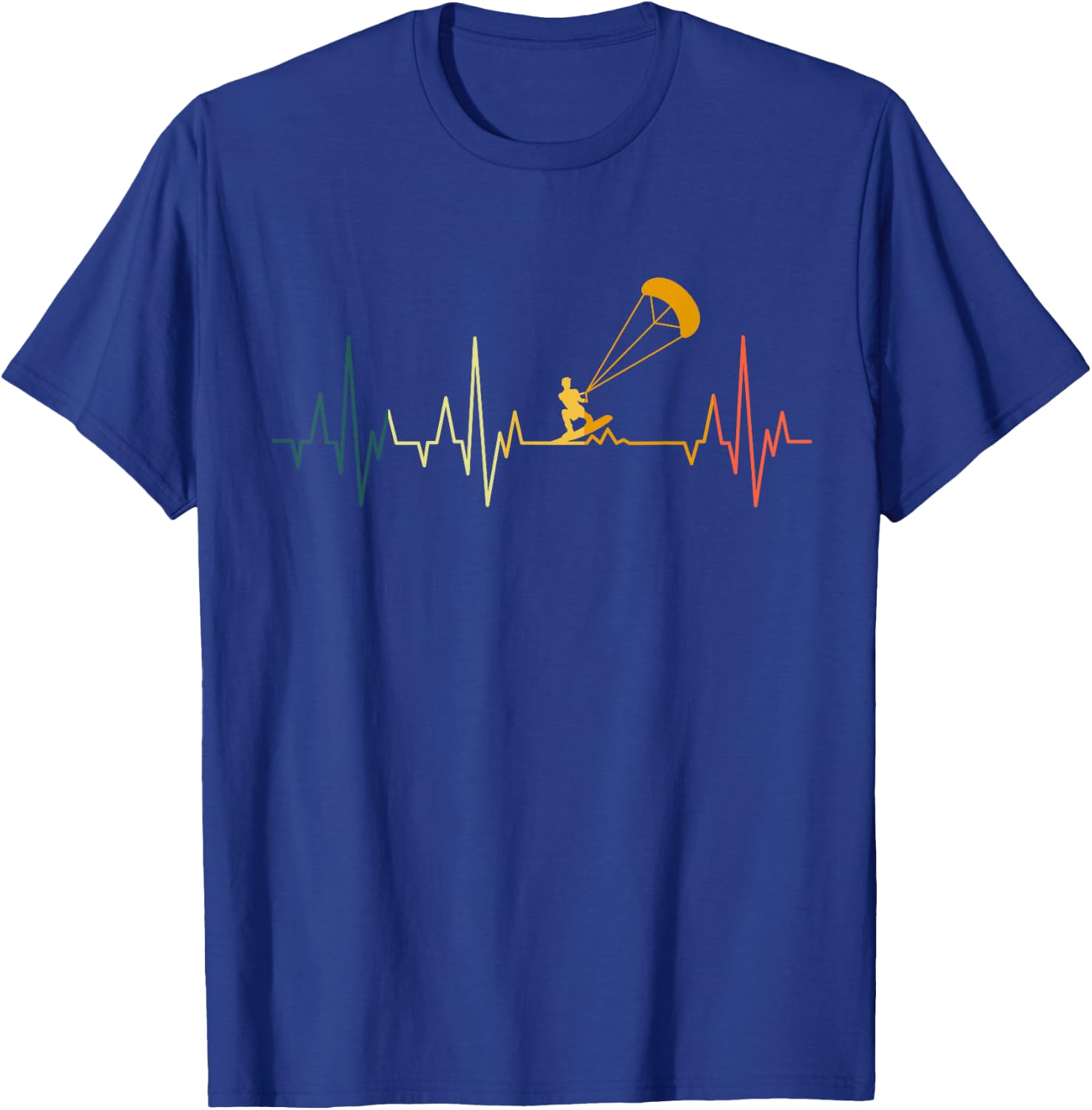 Kitesurfer Heartbeat Retro Kitesurfing EKG Kiteboarding Pulse T-Shirt - T-Shirt | Royal