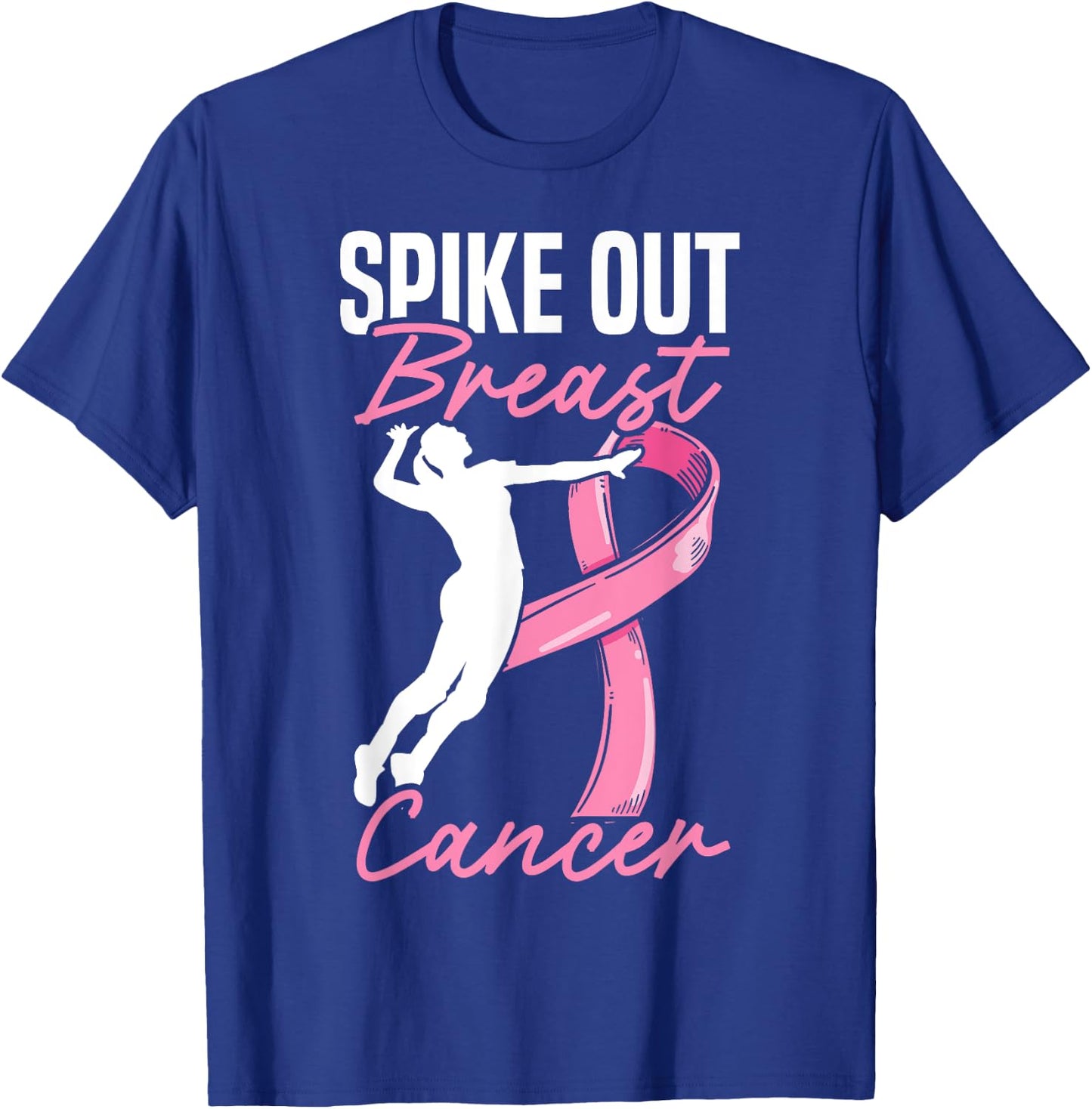 Spike Out Breast Cancer Volleyball Breast Cancer Awareness T-Shirt - T-Shirt | Royal