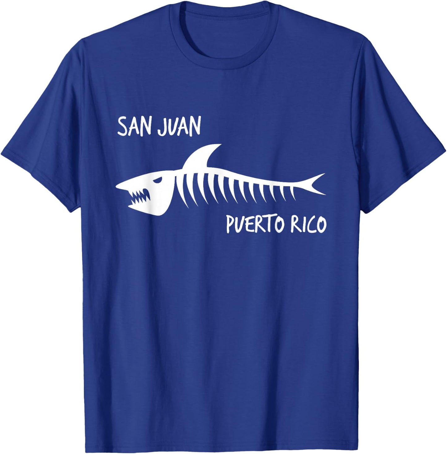 San Juan Puerto Rico Shark Skeleton White Print T-Shirt - T-Shirt | Royal