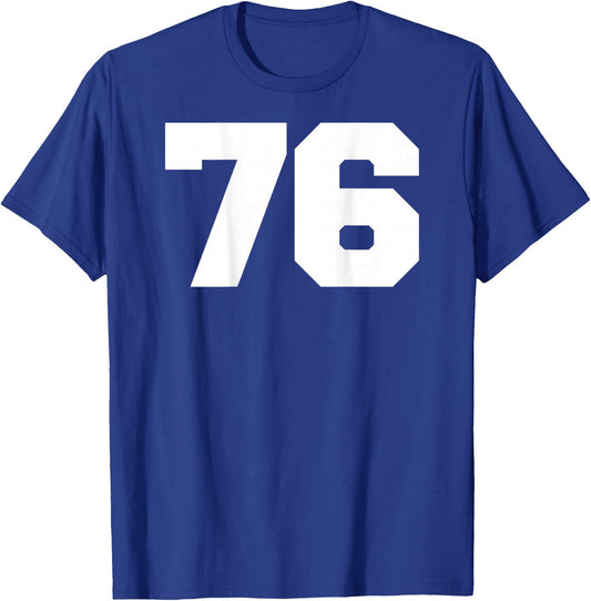Number 76 Sports Jersey Player #76 Fan BACK PRINT Varsity T-Shirt - T-Shirt | Royal