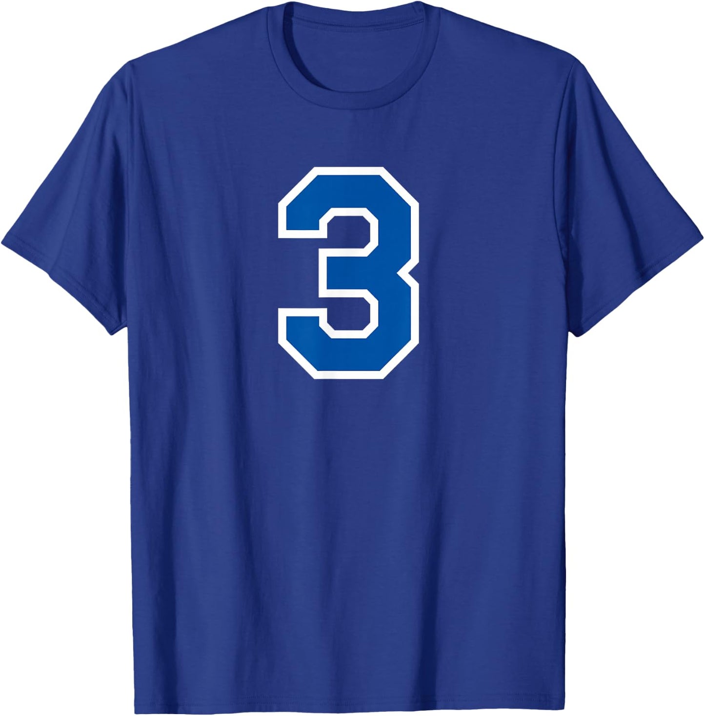 White Blue Sports Team Number #3 T-Shirt - T-Shirt | Royal
