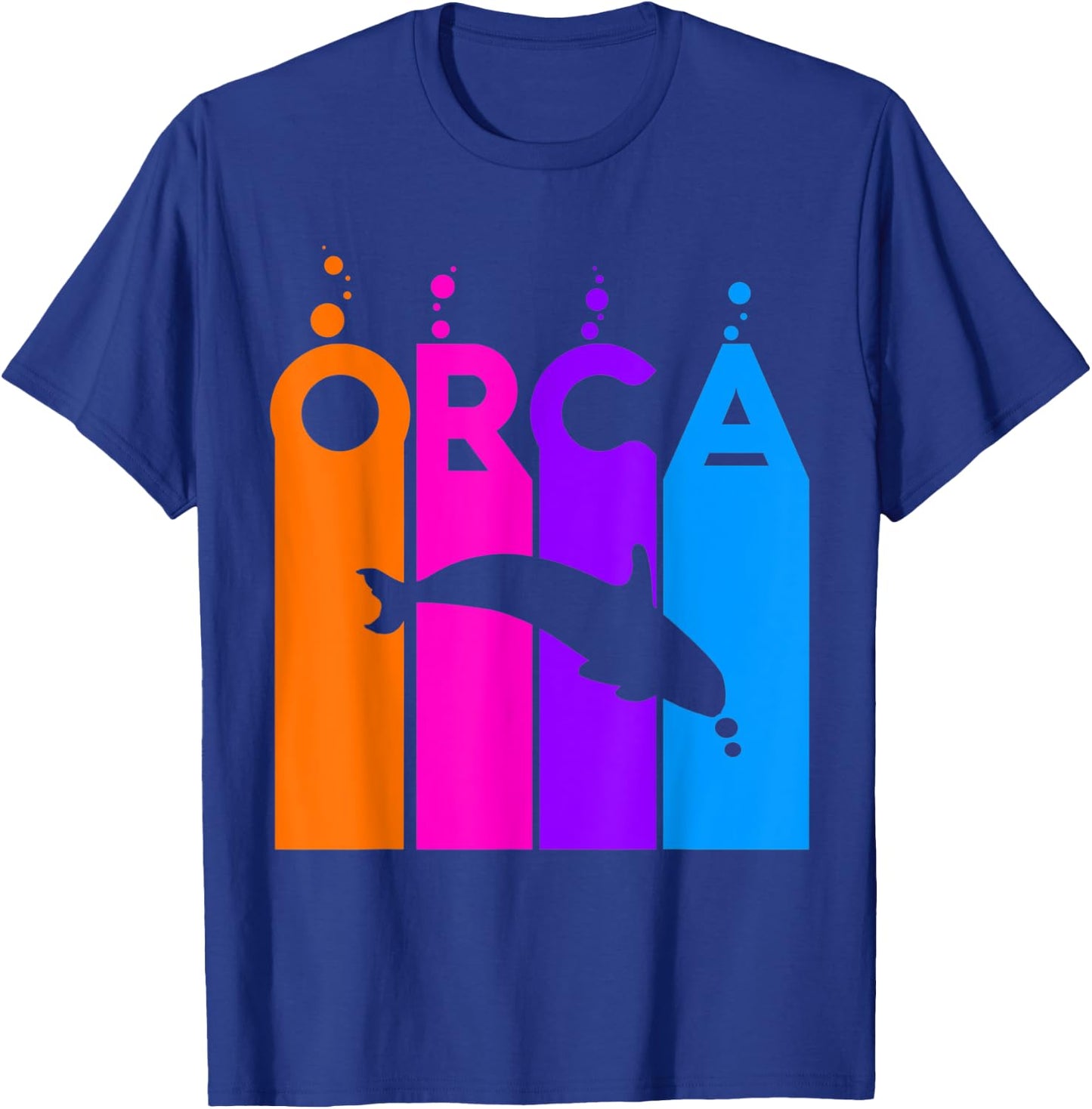 Orca Animal Rainbow Bubble with Silhouette T-Shirt - T-Shirt | Royal