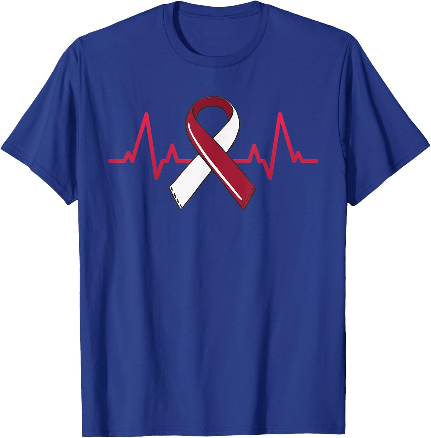 Oral Head And Neck Cancer Heartbeat Throat Burgundy Ribbon T-Shirt - T-Shirt | Royal