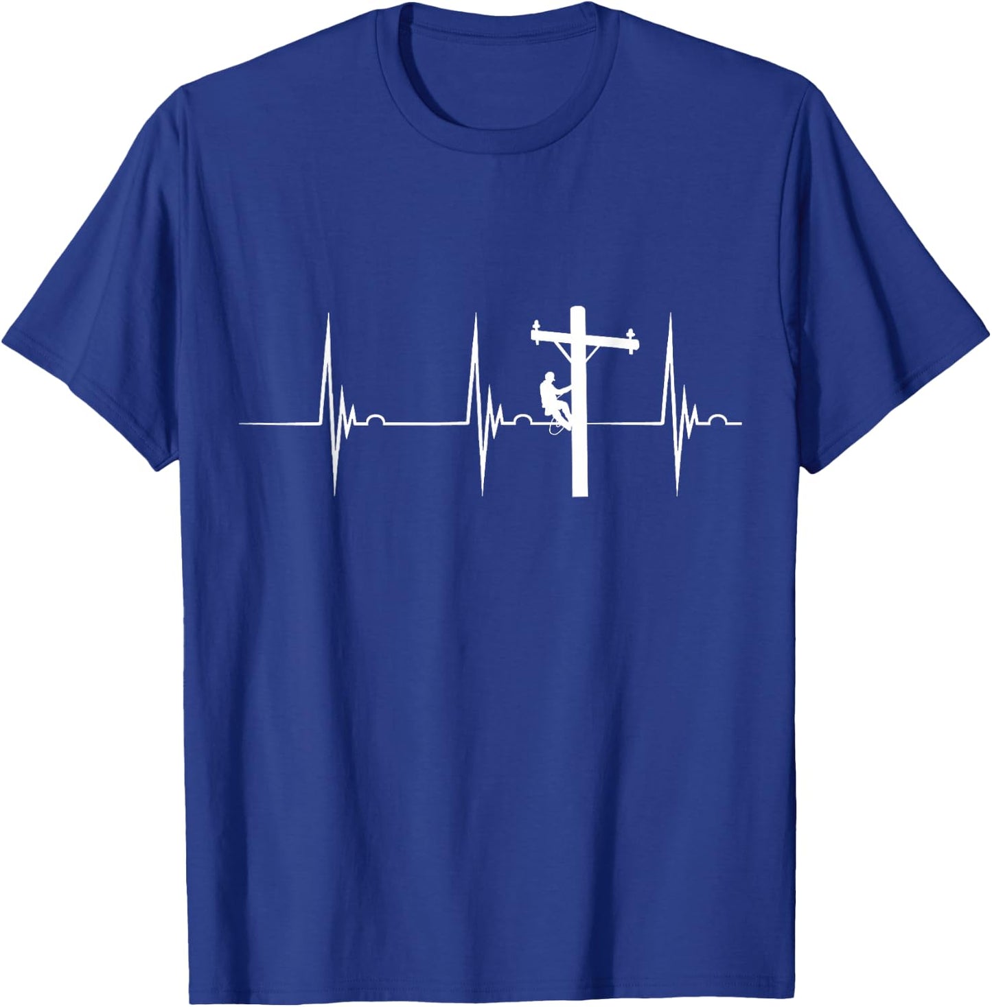 Lineman Lineworker Heartbeat EKG Pulse Electric Cable T-Shirt - T-Shirt | Royal