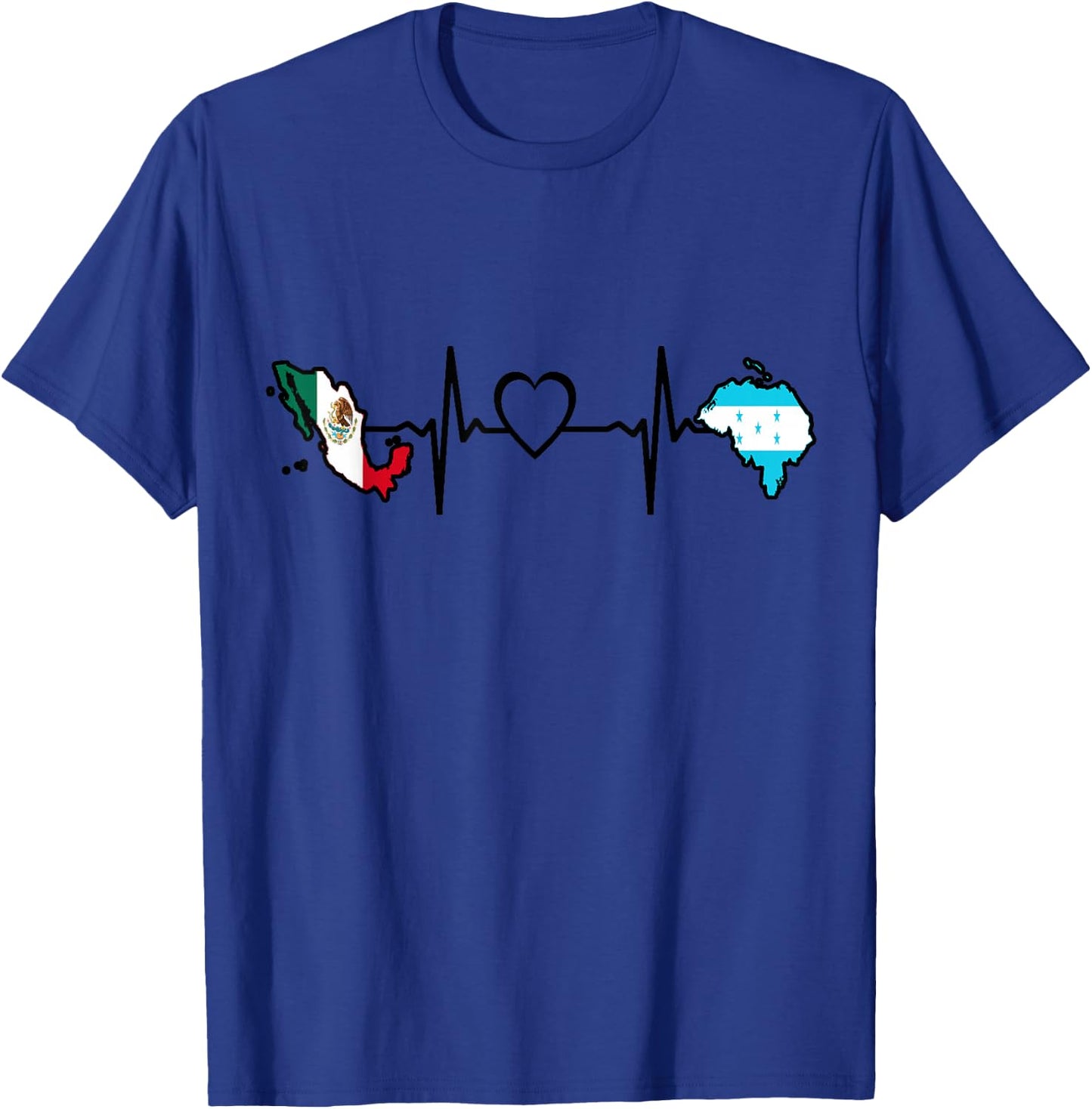 Mexico Honduras Flag - Mexican Honduran Heartbeat T-Shirt - T-Shirt | Royal