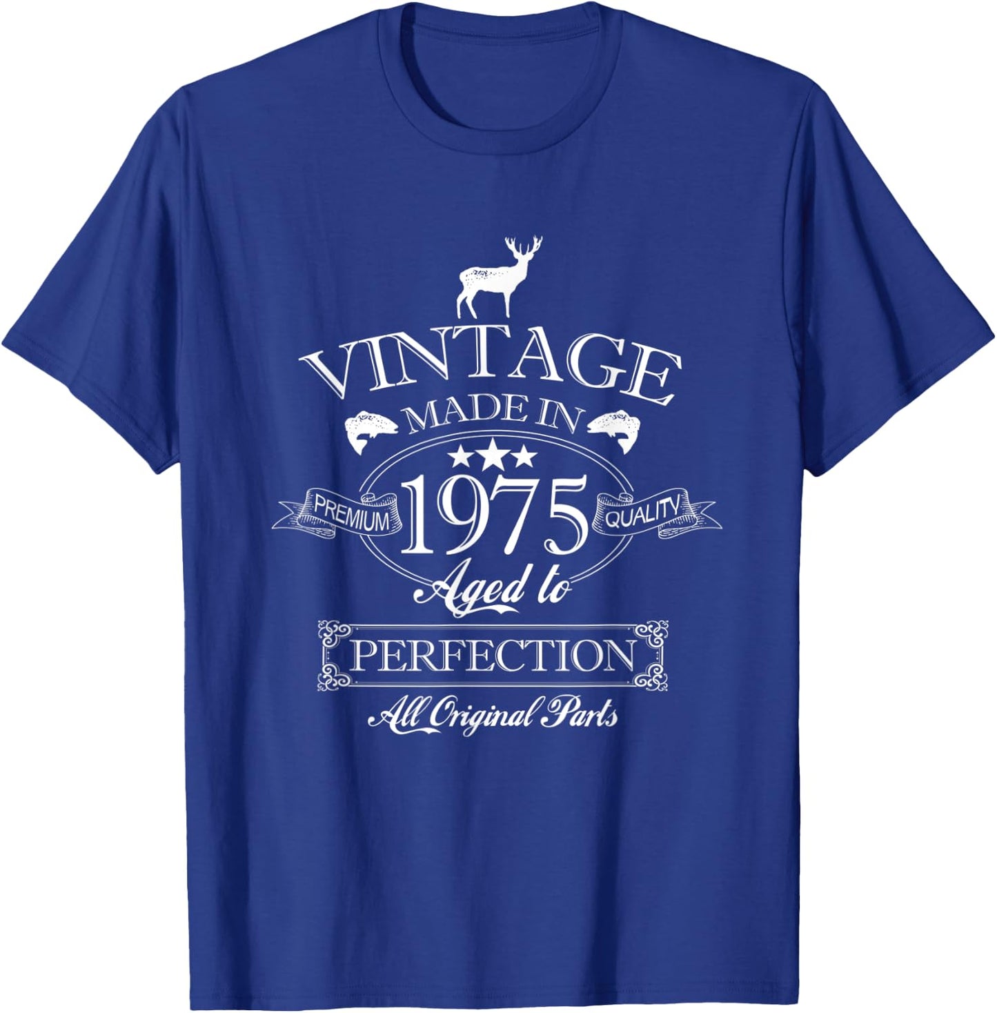 Vintage 1975 47th Birthday 47 Years Old Deer Fishing T-Shirt - T-Shirt | Royal