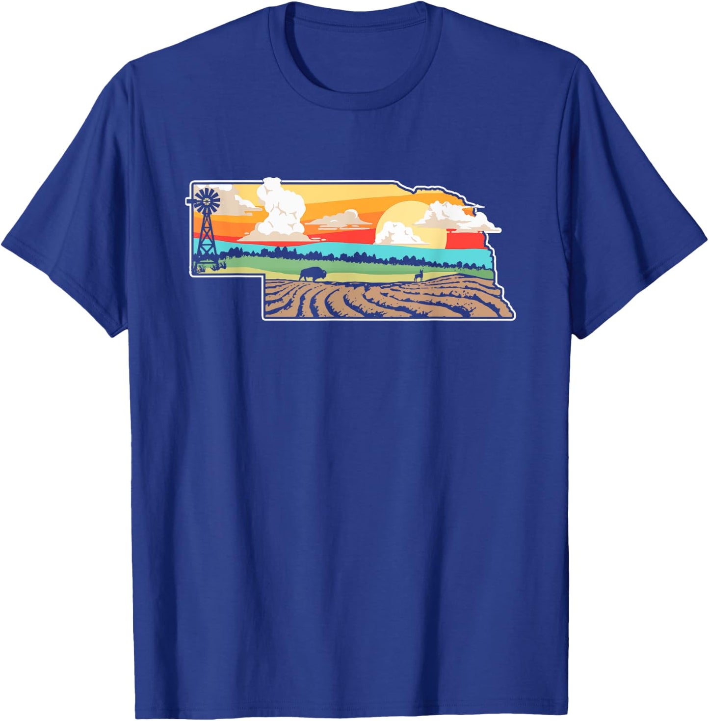 State of Nebraska Pride Outdoor & Nature Artistic Graphic T-Shirt - T-Shirt | Royal