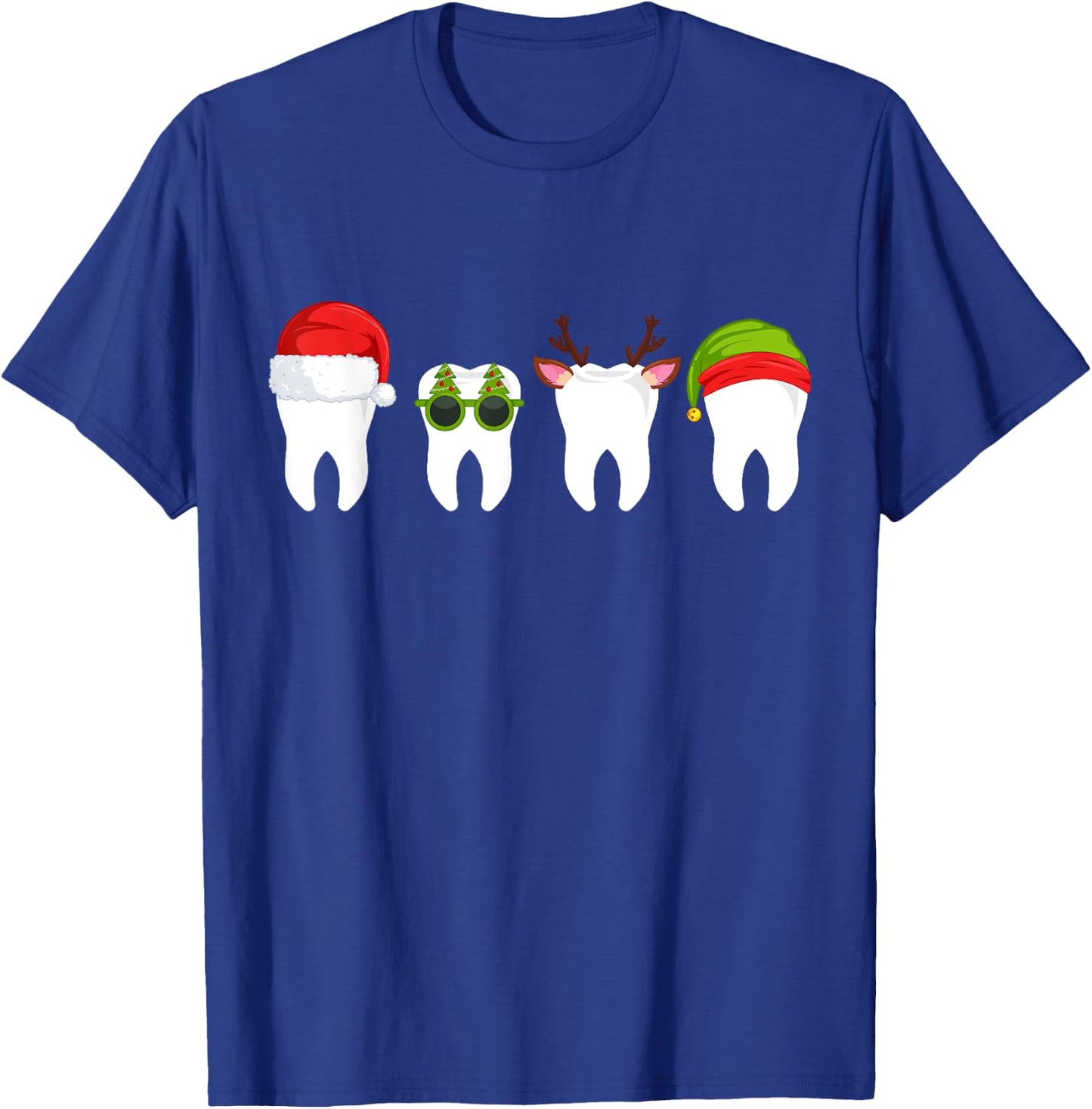SOMMAS DENTIST Funny Dentist Christmas Tooth Dental Teeth with Xmas Hats Adult T-Shirt - T-Shirt | Royal