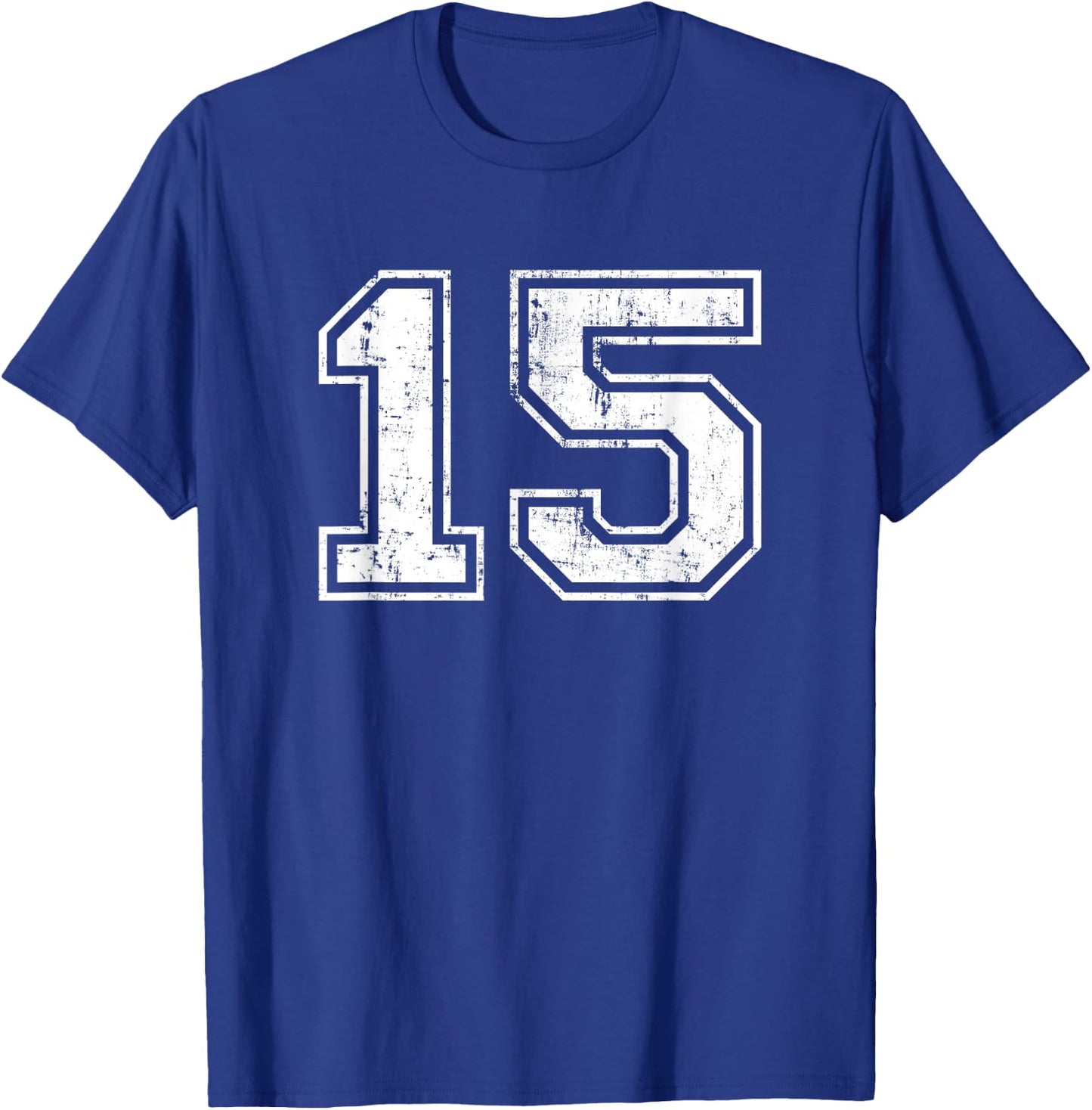 Number 15 Fifteen Distressed Vintage Sport Team Gym Training T-Shirt - T-Shirt | Royal