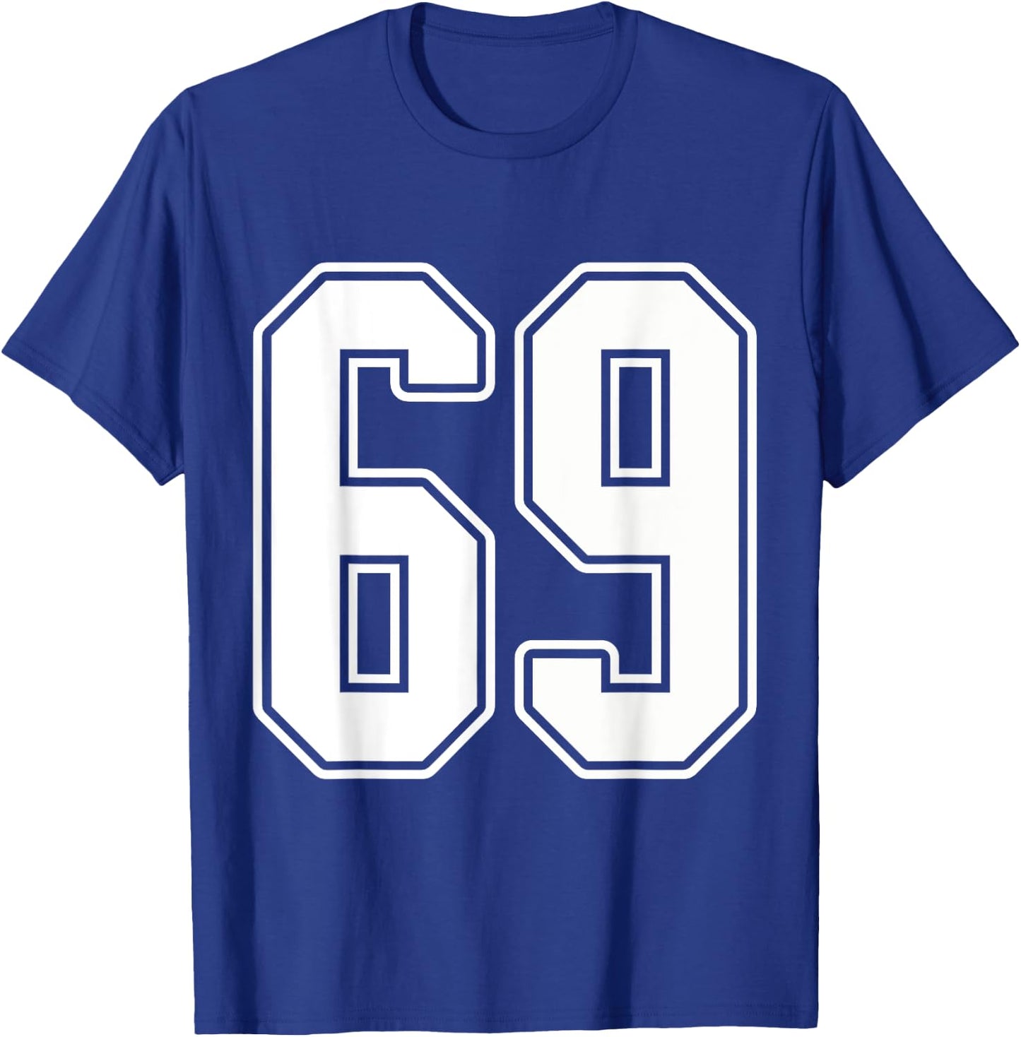 #69 White Outline Number 69 Sports Fan Jersey Style T-Shirt - T-Shirt | Royal