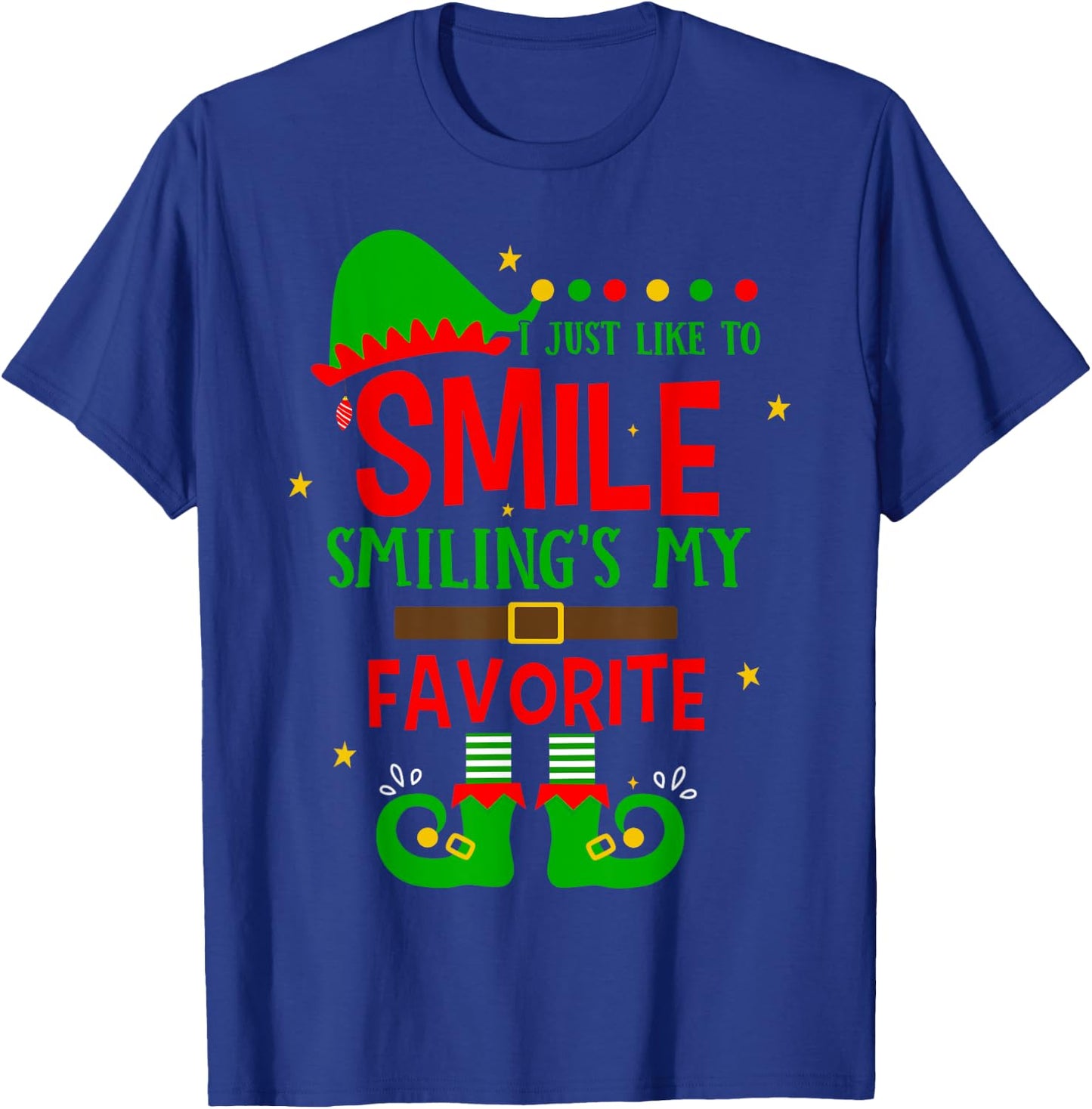 Smiling Is My Favorite Cute Christmas Elf Matching Family T-Shirt - T-Shirt | Royal