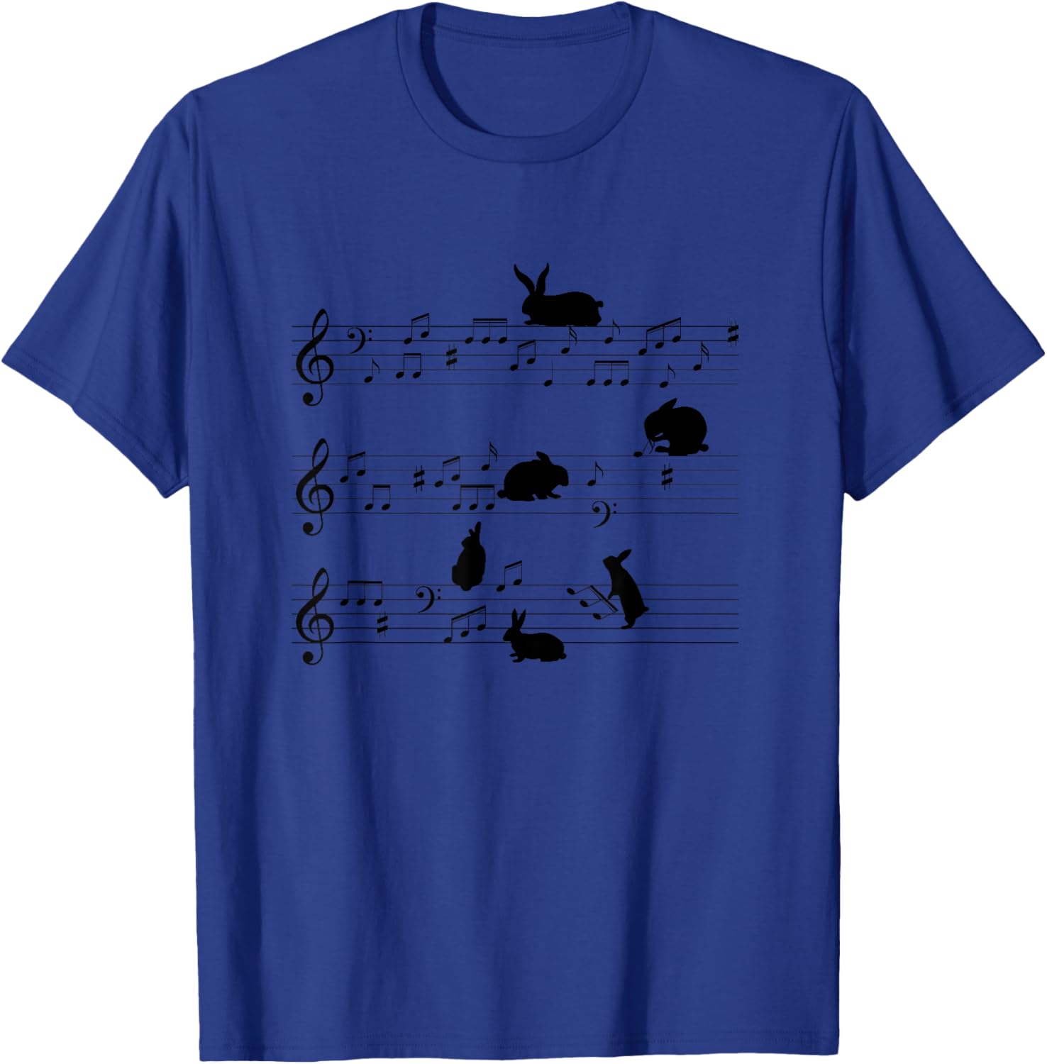 Cute Bunny Rabbit Playing Music Notes Musician T-Shirt - T-Shirt | Royal