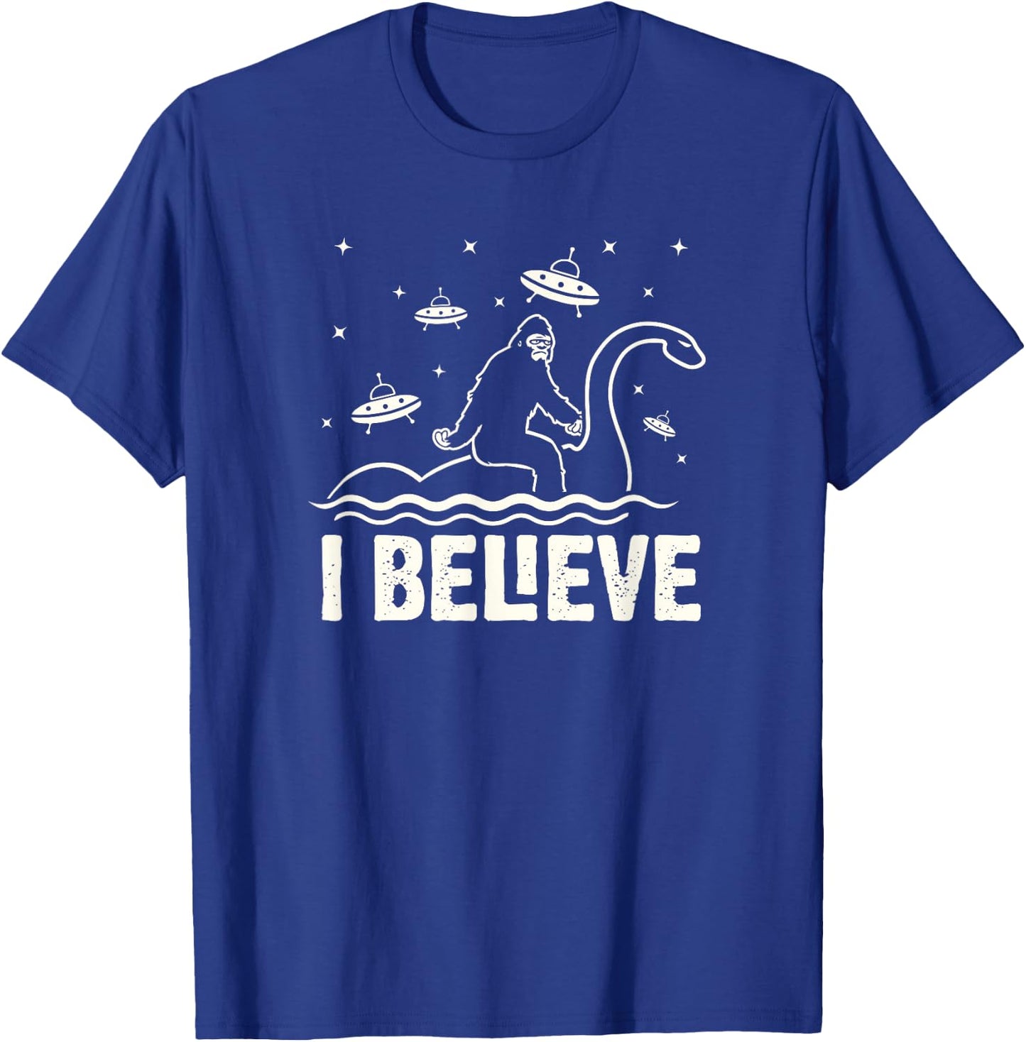 Funny Bigfoot riding Nessie I believe T-Shirt - T-Shirt | Royal