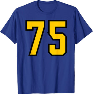 Yellow Black Sports Team Number #75 T-Shirt - T-Shirt | Royal