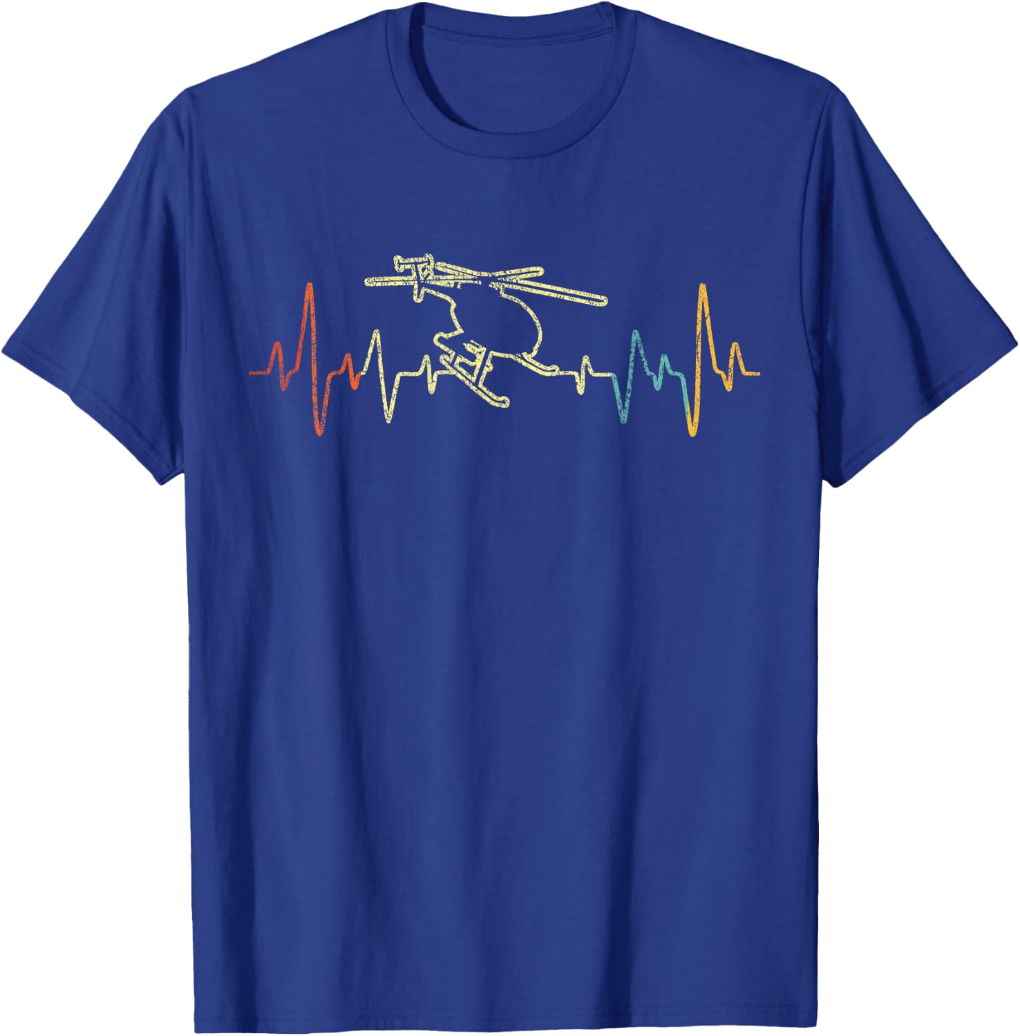 Funny Helicopter Pilot Heartbeat Retro Vintage T-Shirt - T-Shirt | Royal
