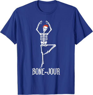 Bone-jour Skeleton French Halloween Costume T-Shirt - T-Shirt | Royal