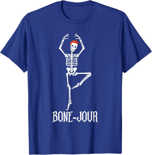 Bone-jour Skeleton French Halloween Costume T-Shirt - T-Shirt | Royal