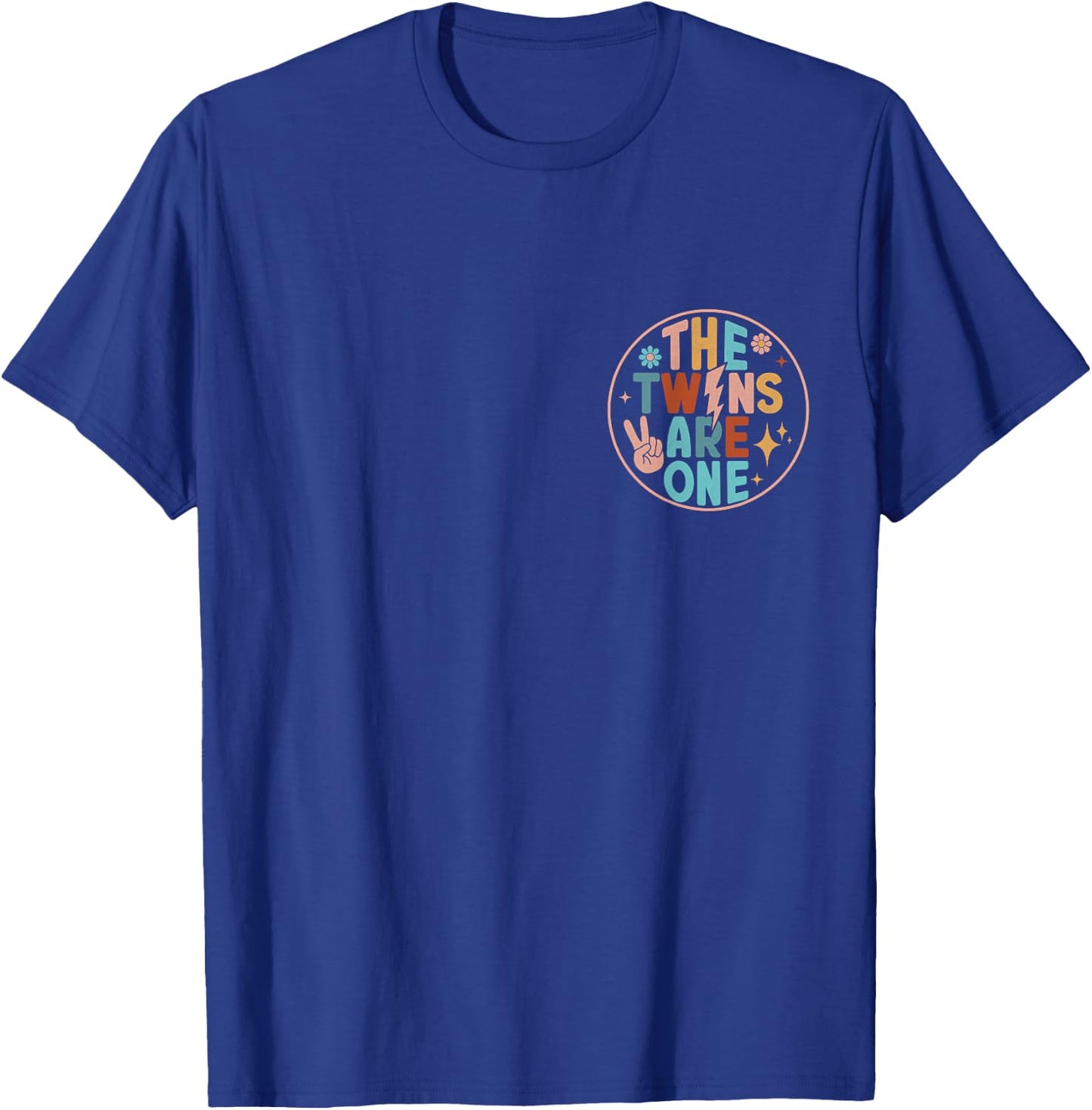 (2 SIDED) Twins 1st Birthday Party Groovy 1 Year Old Twin T-Shirt - T-Shirt | Royal