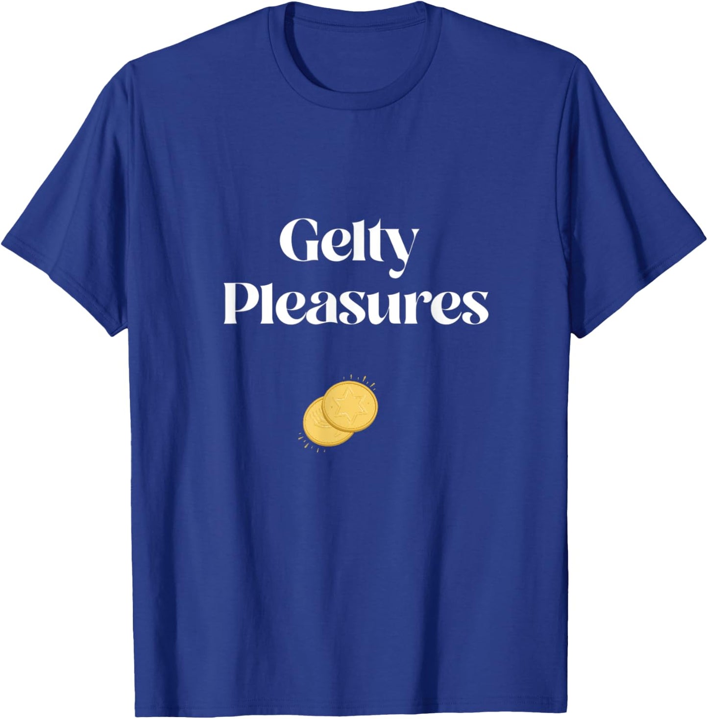 Gelty Pleasures Funny Hanukkah Channuka Gelt Dreidel Latke T-Shirt - T-Shirt | Royal