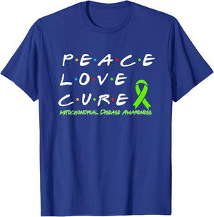 Mitochondrial Disease Awareness Peace Love Cure T-Shirt - T-Shirt | Royal