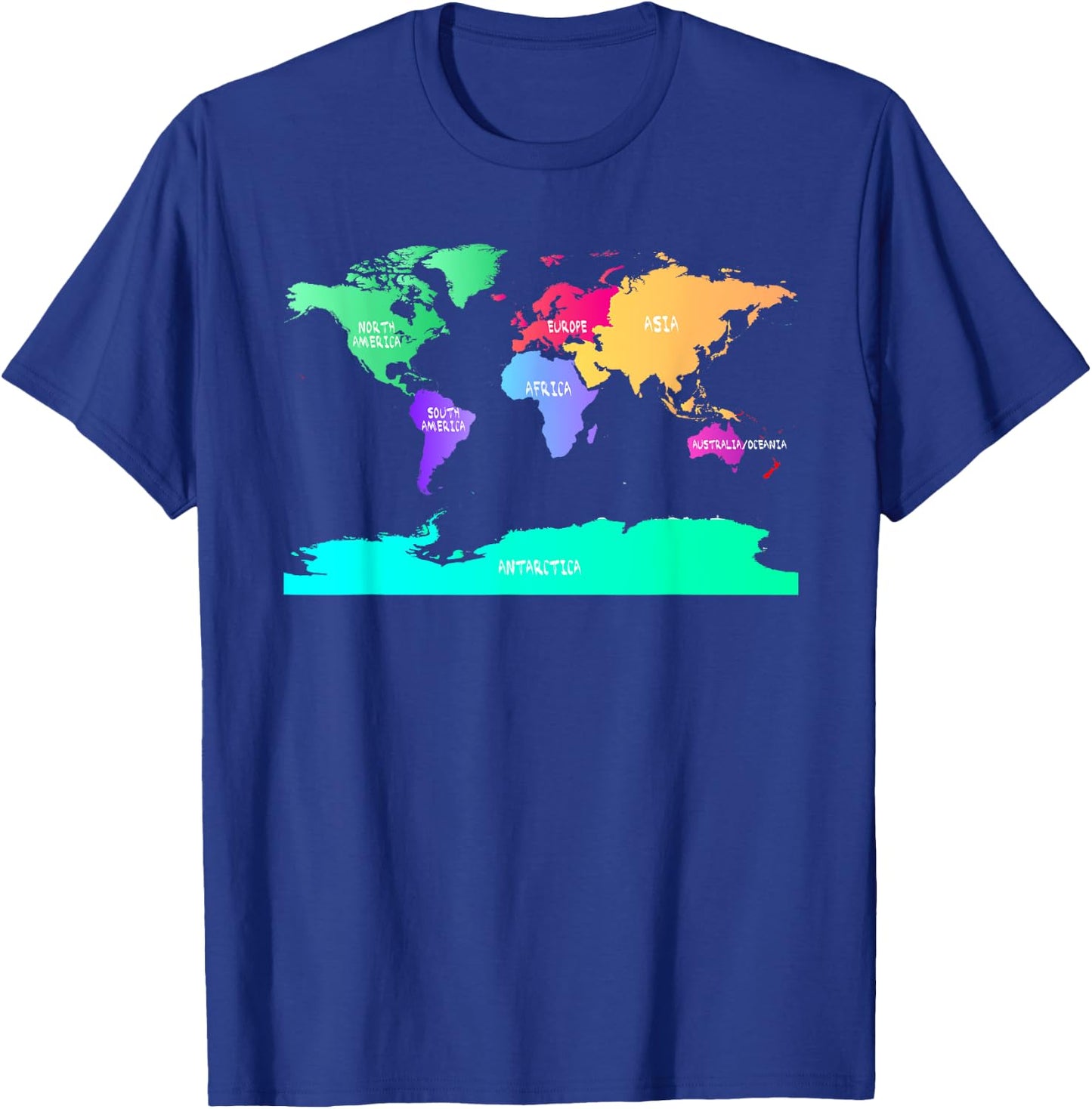 World Map of All Seven Continents T-Shirt - T-Shirt | Royal