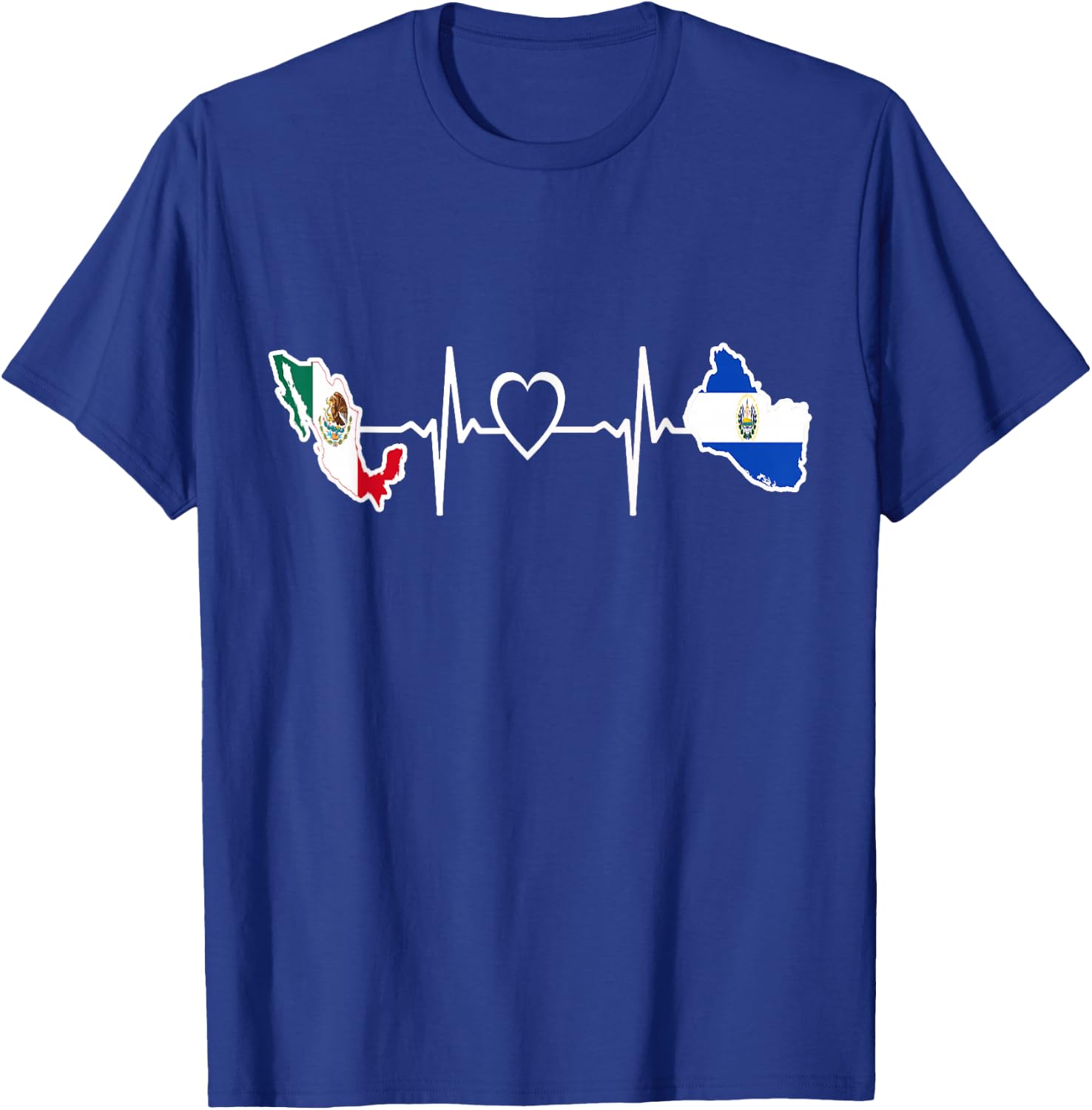 Mexican Salvadorian Flag - Mexico El Salvador Heartbeat T-Shirt - T-Shirt | Royal