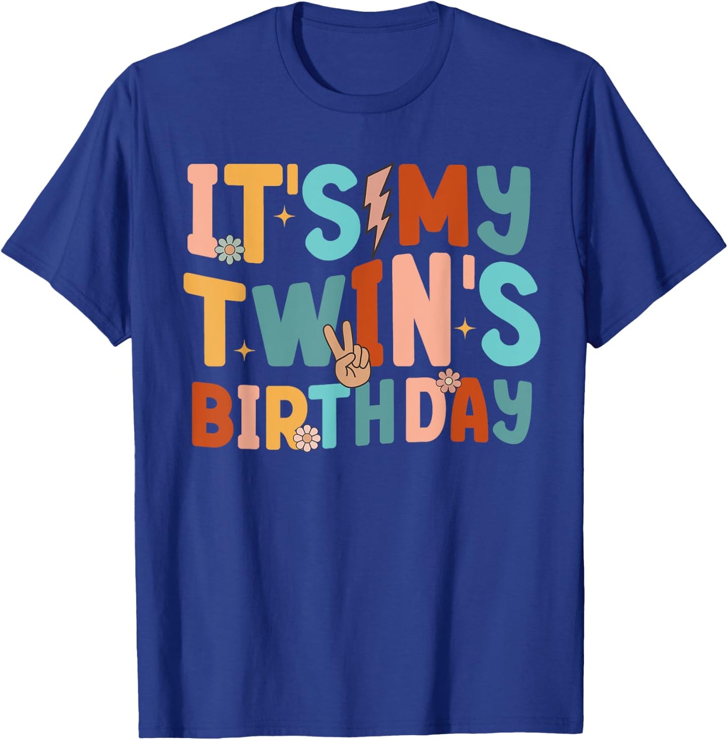 It's My Twin's Birthday Matching Girl's Women's Groovy Retro T-Shirt - T-Shirt | Royal