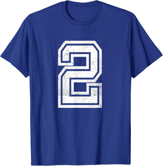 Distressed Number #2 Sport White Varsity Number T-Shirt - T-Shirt | Royal