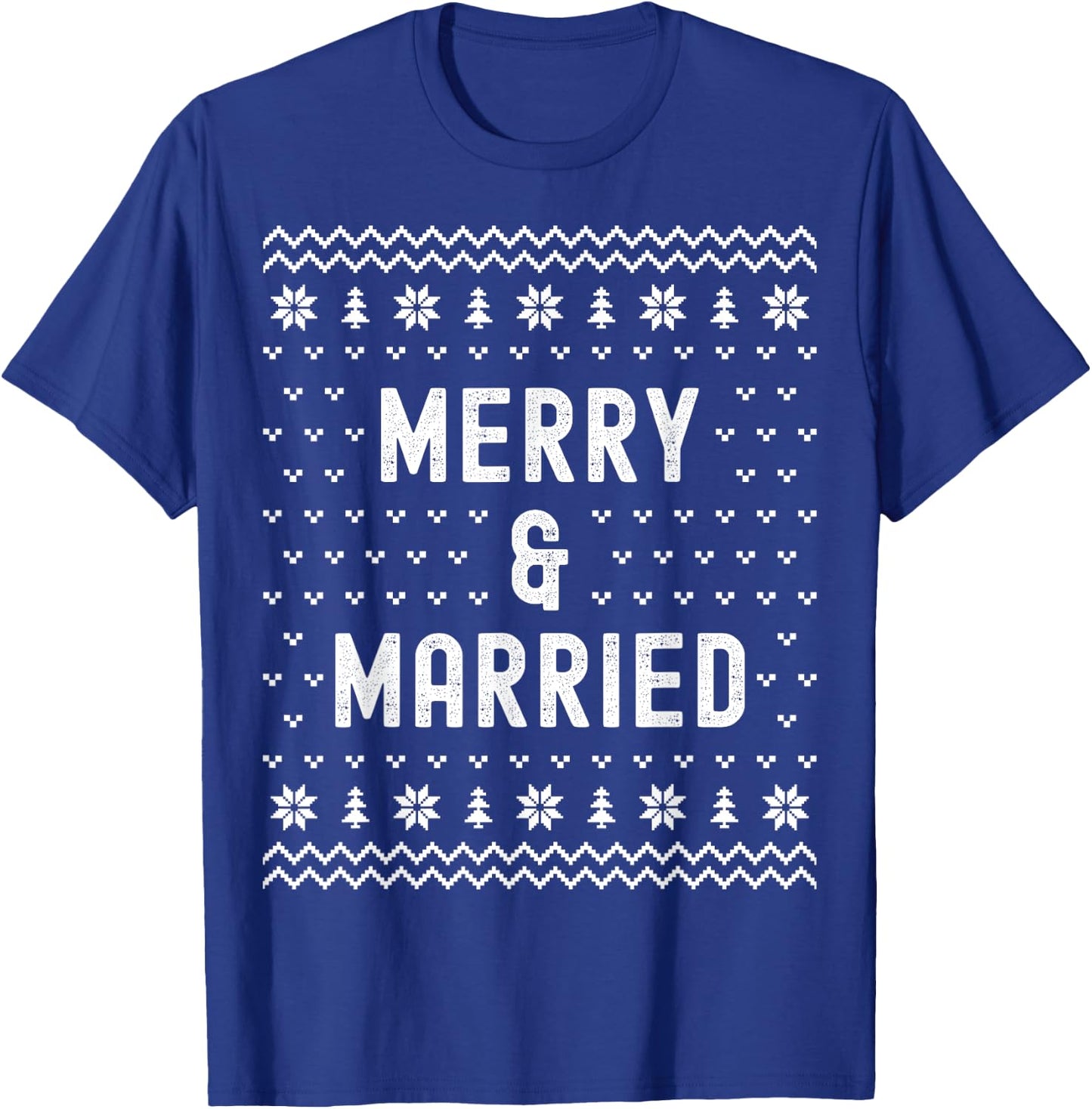 Merry & Married Christmas Matching Pajama Couples Newlyweds T-Shirt - T-Shirt | Royal