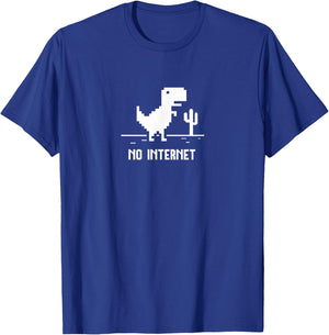 Pixel Art T-Rex Dinosaur for Coders "No Internet" T-Shirt - T-Shirt | Royal