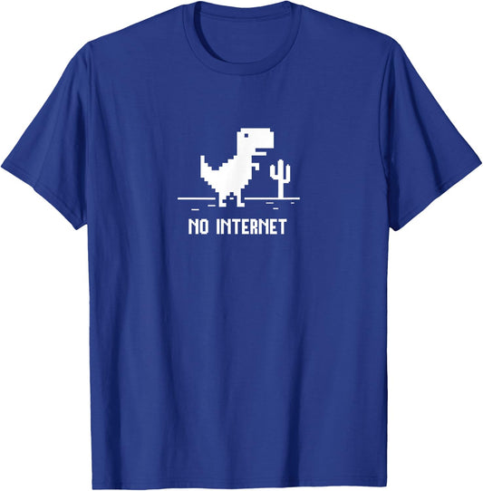 Pixel Art T-Rex Dinosaur for Coders "No Internet" T-Shirt - T-Shirt | Royal