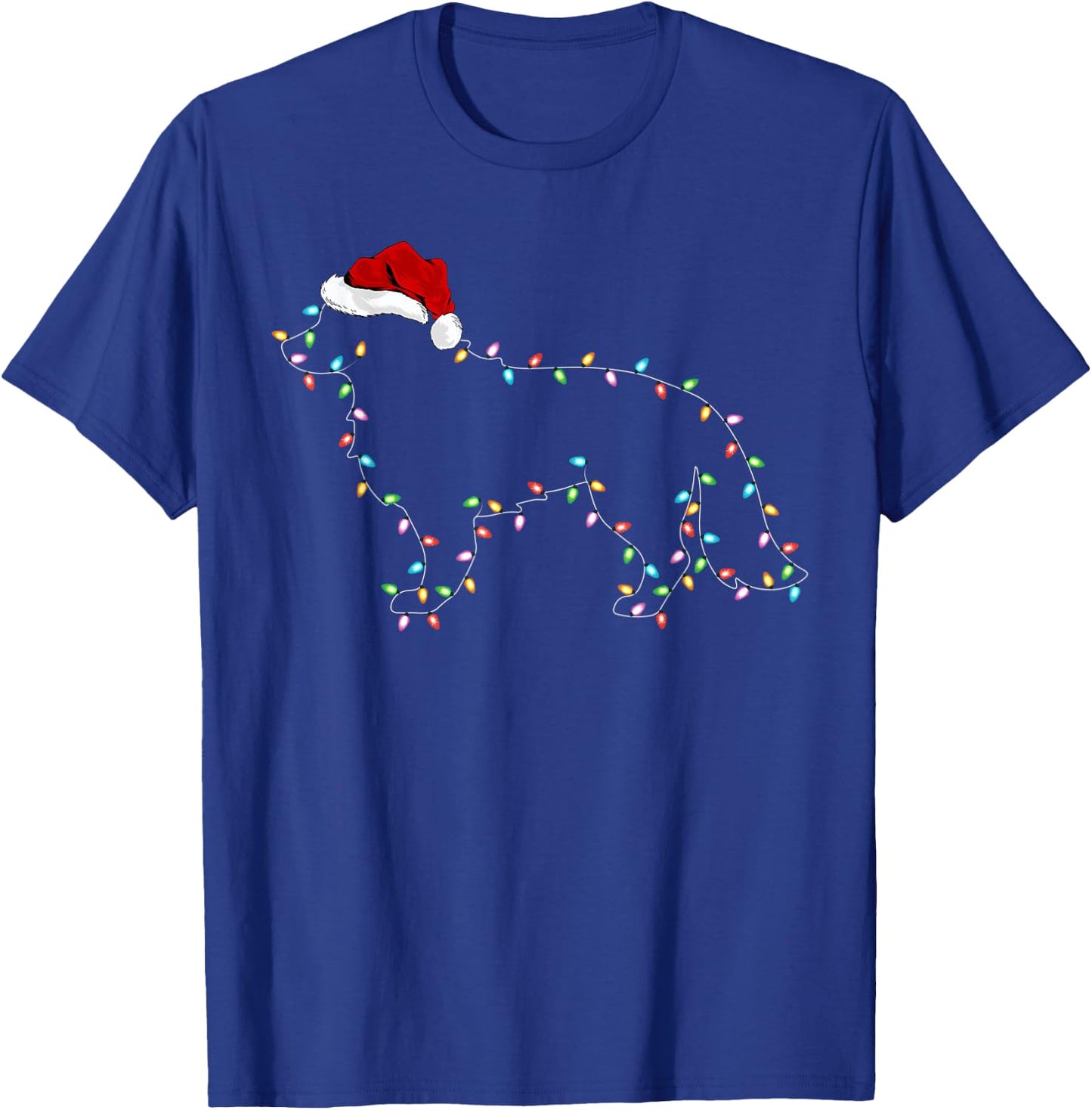 Funny Xmas Lighting Santa Hat Border Collie Dog Christmas Women Kids T-Shirt - T-Shirt | Royal