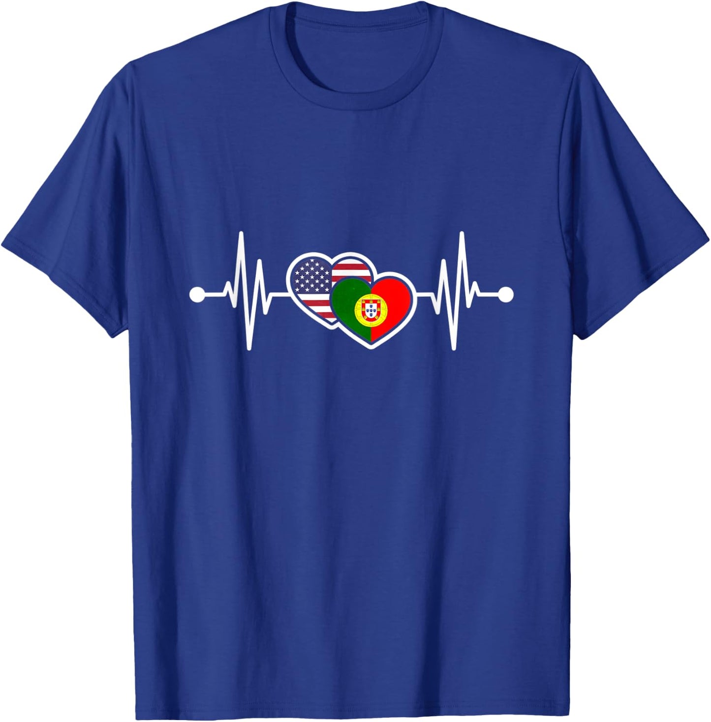 USA Heart Portugal Heartbeat Flag T-Shirt - T-Shirt | Royal