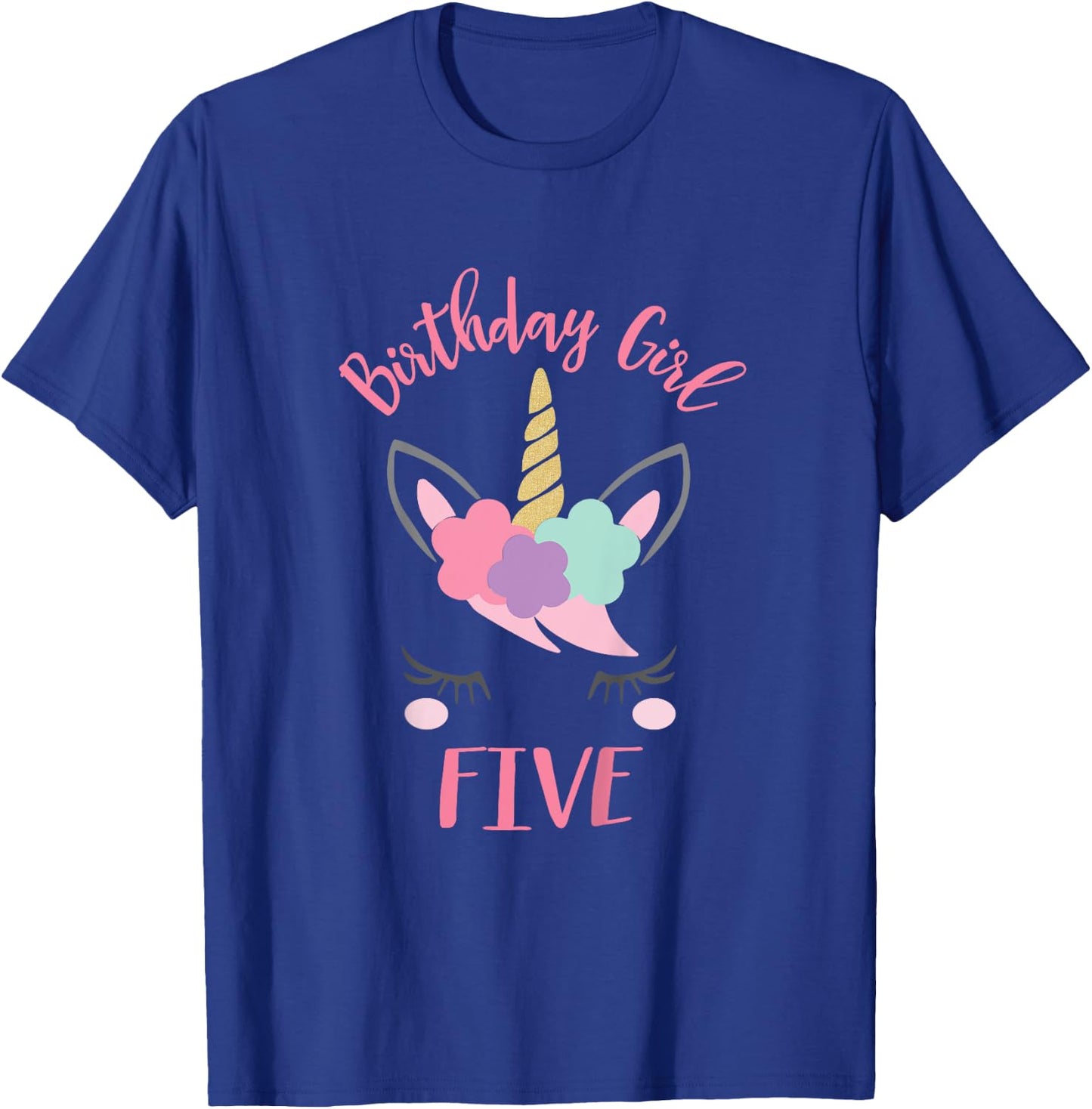 5th Birthday Shirt Girl Unicorn Fifth Birthday Outfit T-Shirt - T-Shirt | Royal