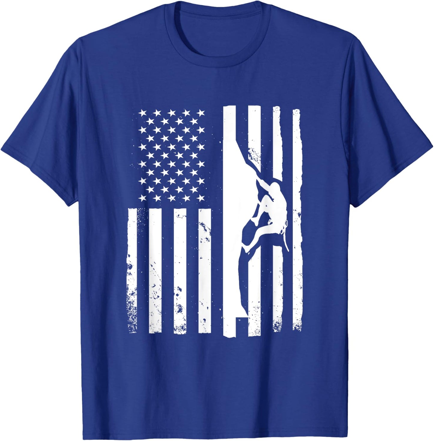 USA Flag Graphic Rock Climber Bouldering Mountaineering T-Shirt - T-Shirt | Royal