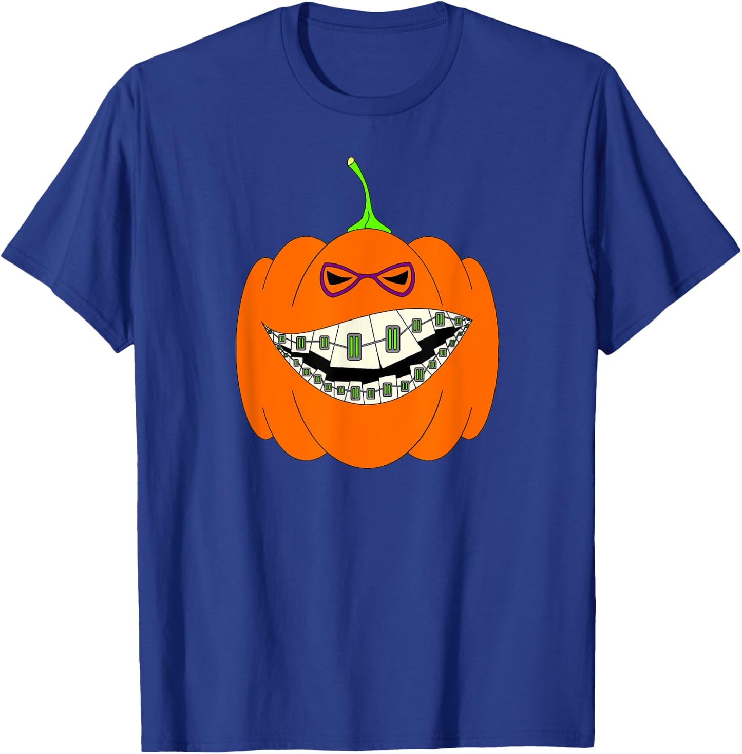 Halloween Pumpkin Braces Orthodontics Horror Dentist T-Shirt - T-Shirt | Royal