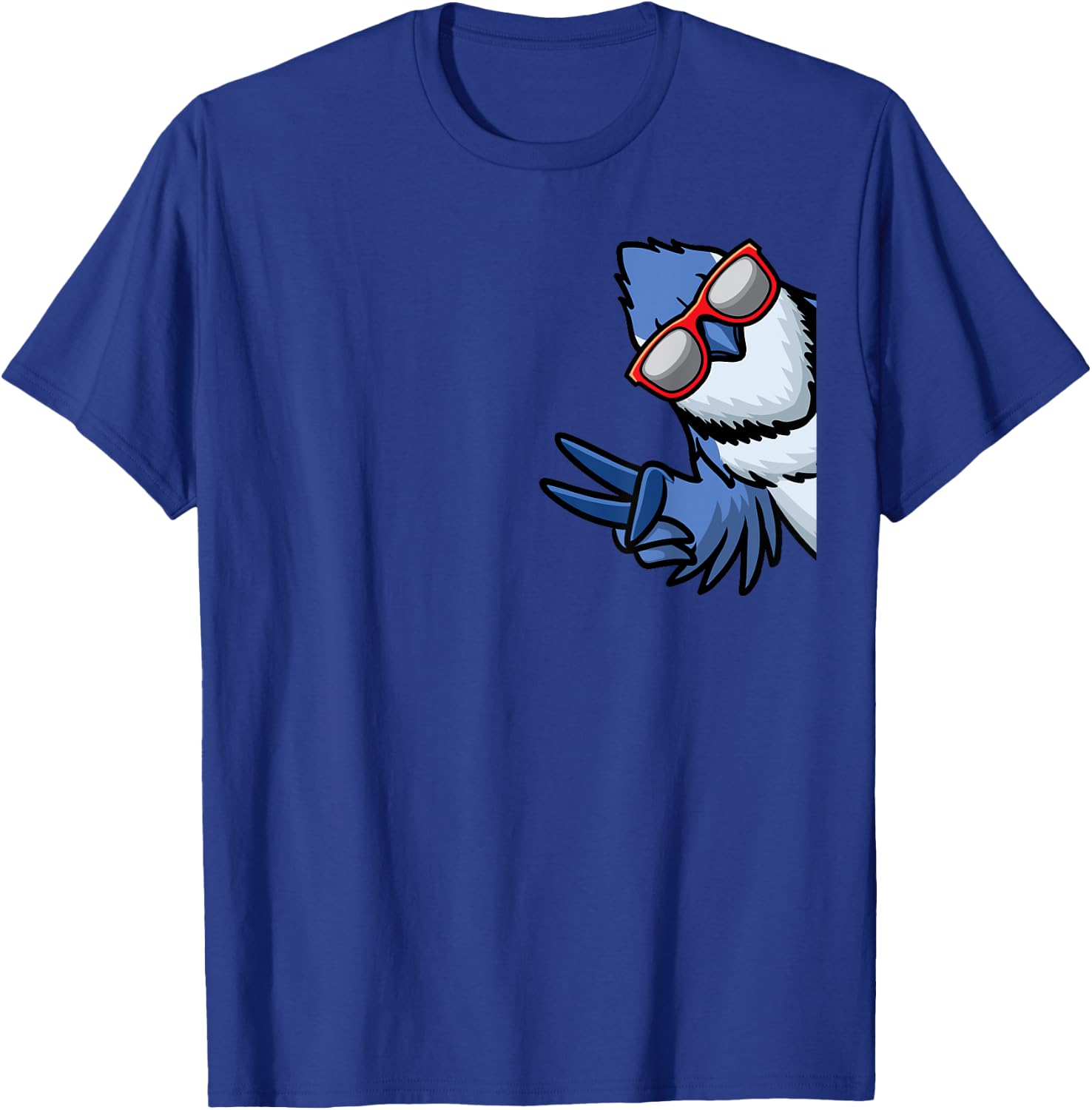 Blue Jay Bird Cyanocitta Cristata From Side With Sunglasses T-Shirt - T-Shirt | Royal