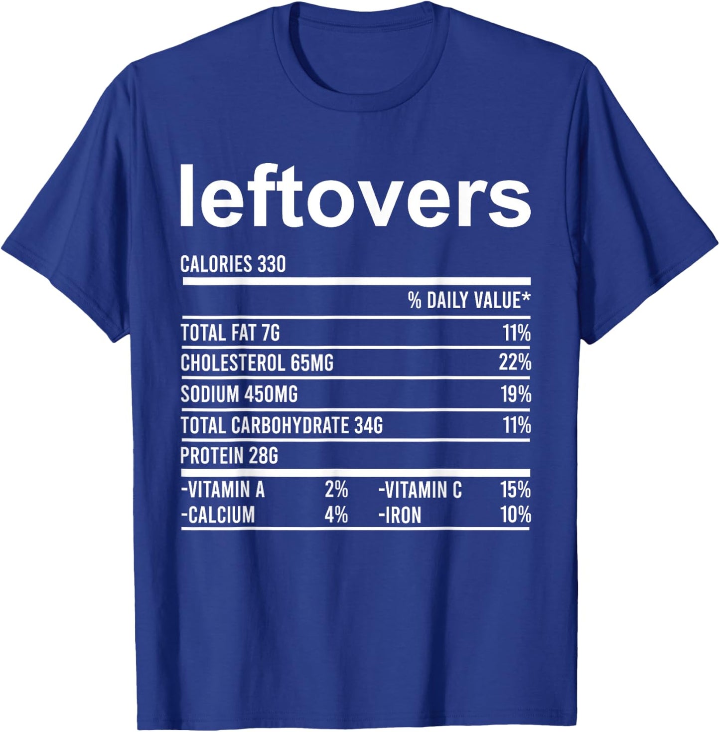Funny Thanksgiving Food Apparel, Leftovers Nutrition Facts T-Shirt - T-Shirt | Royal