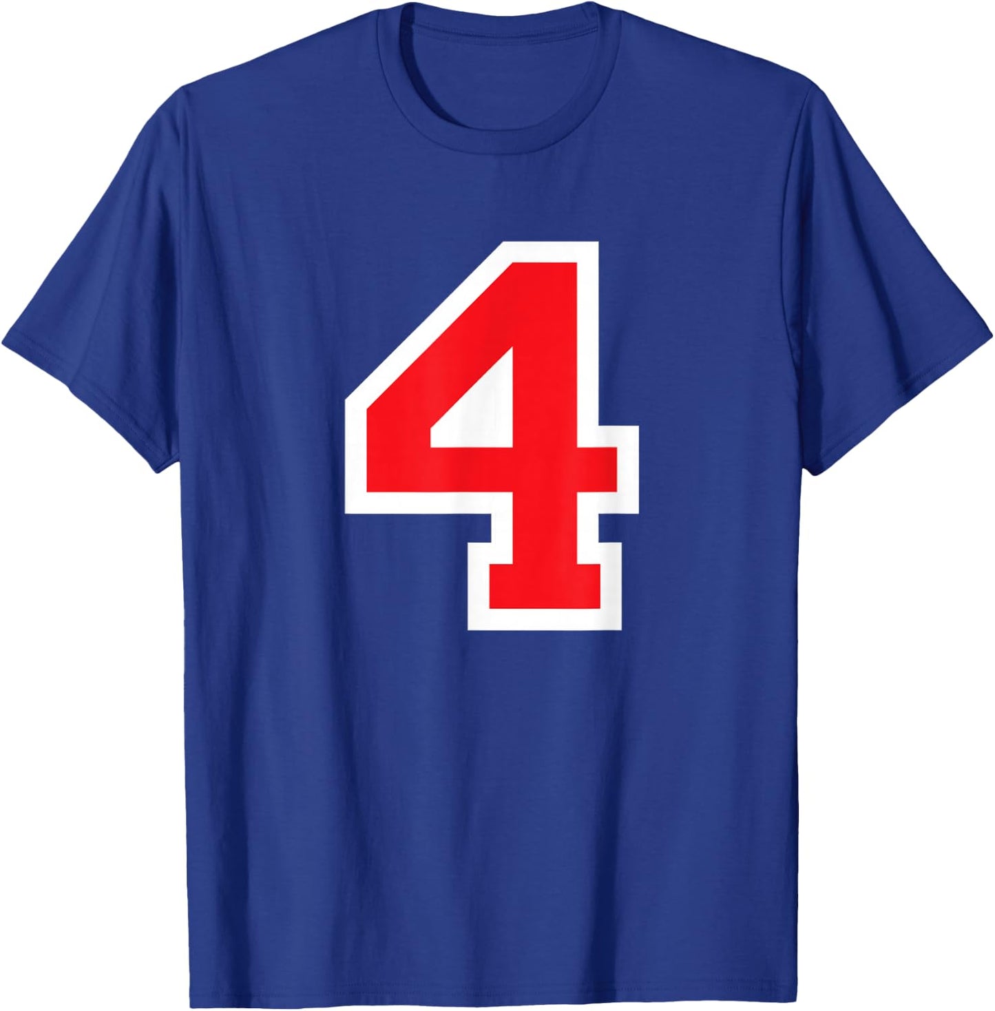 Jersey Uniform Number #4 Red Team Block Lettering, 4th Place T-Shirt - T-Shirt | Royal