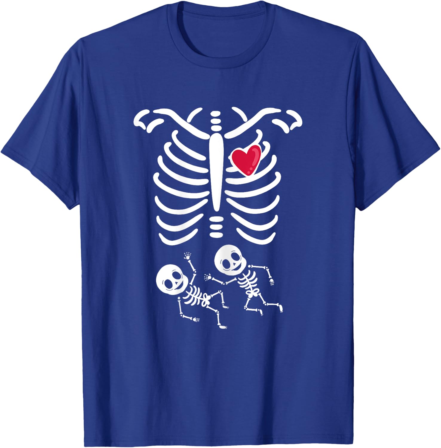 Halloween Pregnancy Twins Costumes Pregnant Skeleton T-Shirt - T-Shirt | Royal