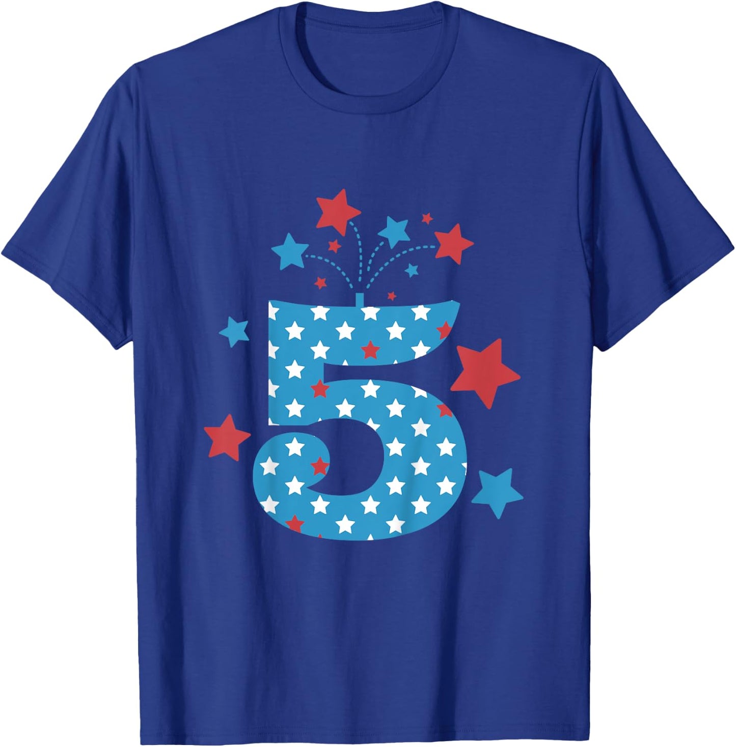 Red, White and Five - 5th Birthday Patriotic Firecrackers T-Shirt - T-Shirt | Royal