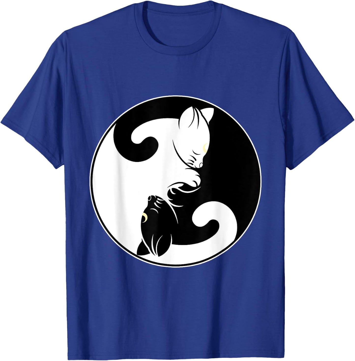 Kawaii Yin Yang Black Cat and Moon Crescent Head Cartoon Cat Kawaii Yin Yang Cat Moon Crescent T-Shirt - T-Shirt | Royal