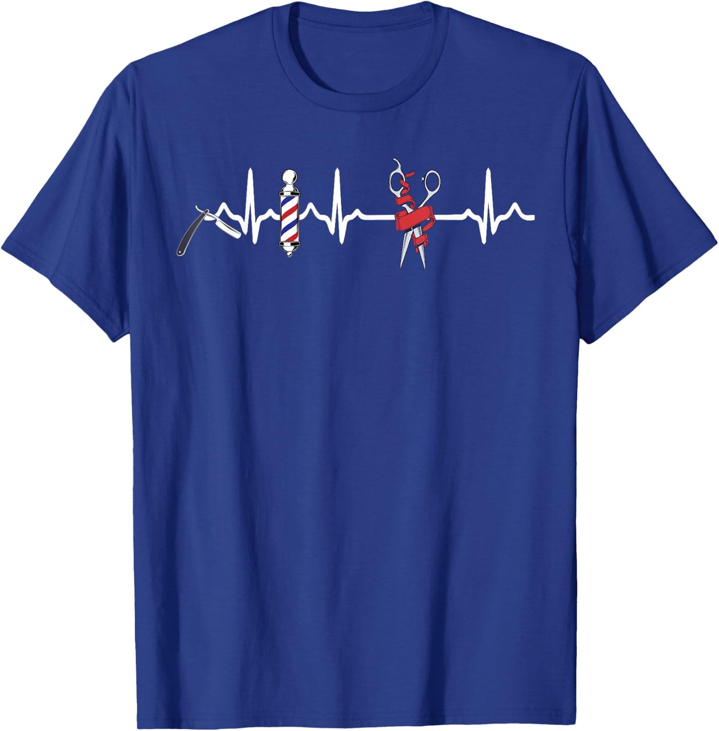 Barber Heartbeat Pole Funny Shirt Haircut Comb Blade Beard T-Shirt - T-Shirt | Royal