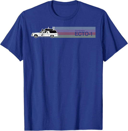 Ghostbusters ECTO-1 Colourful Striped Rainbow Portrait T-Shirt - T-Shirt | Royal