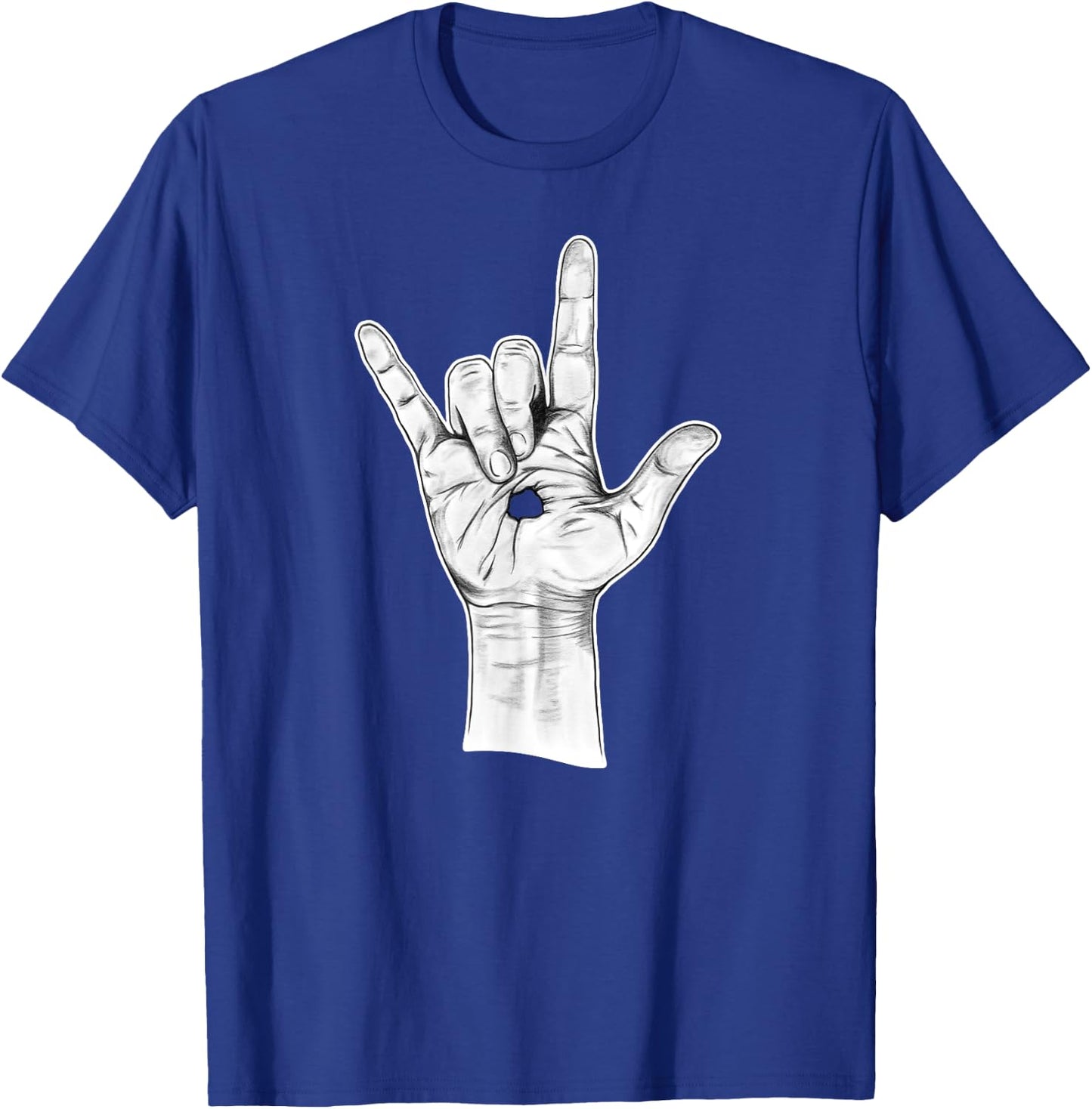 I Love You ASL Hand Sign - Hand Drawn Novelty Jesus T-Shirt - T-Shirt | Royal