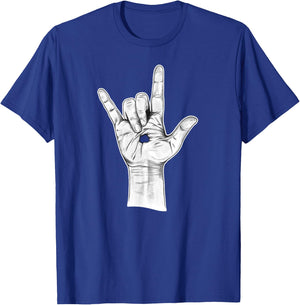 I Love You ASL Hand Sign - Hand Drawn Novelty Jesus T-Shirt - T-Shirt | Royal