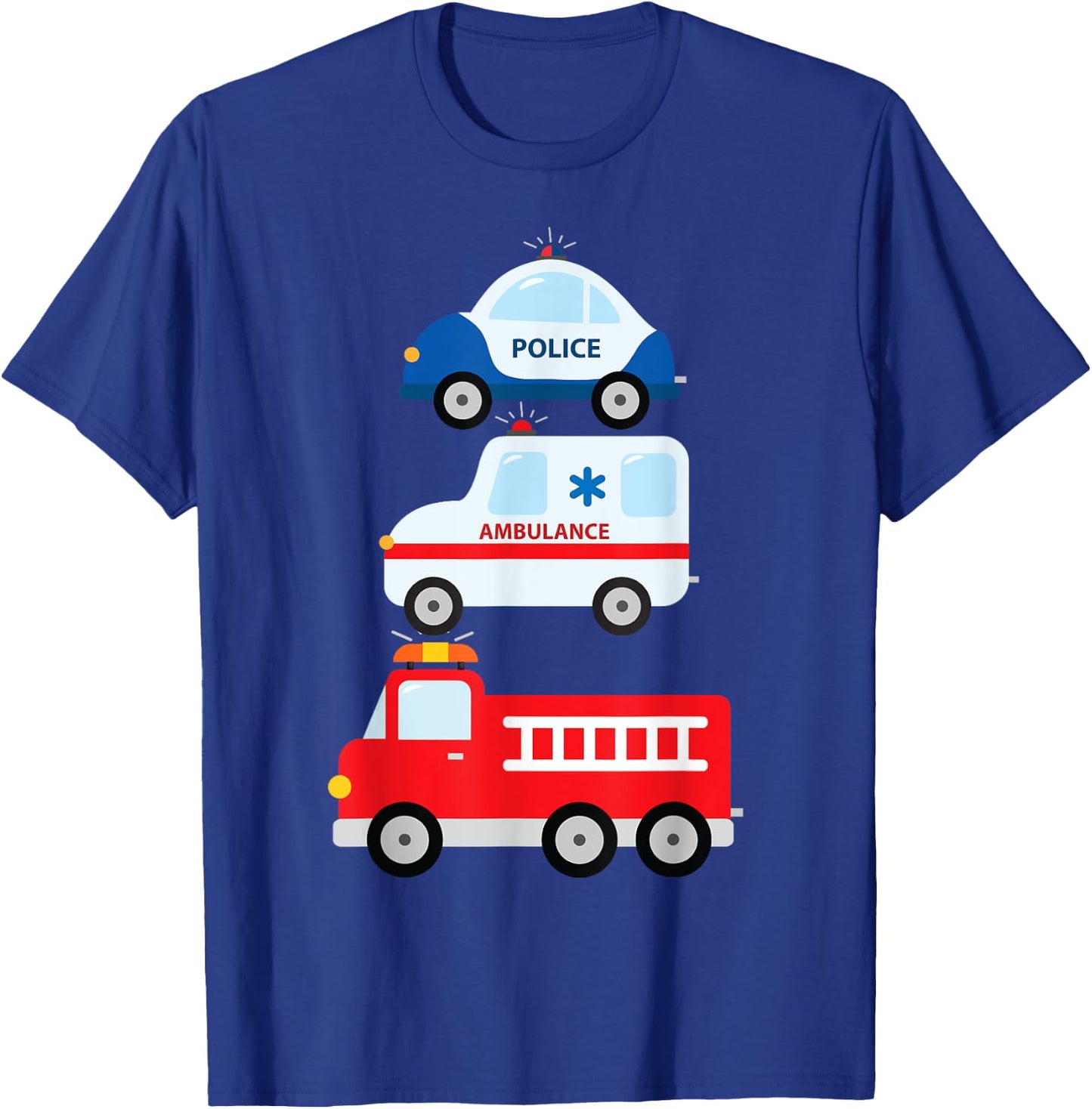Emergency Vehicles Fire Truck Police Car Ambulance Cars T-Shirt - T-Shirt | Royal