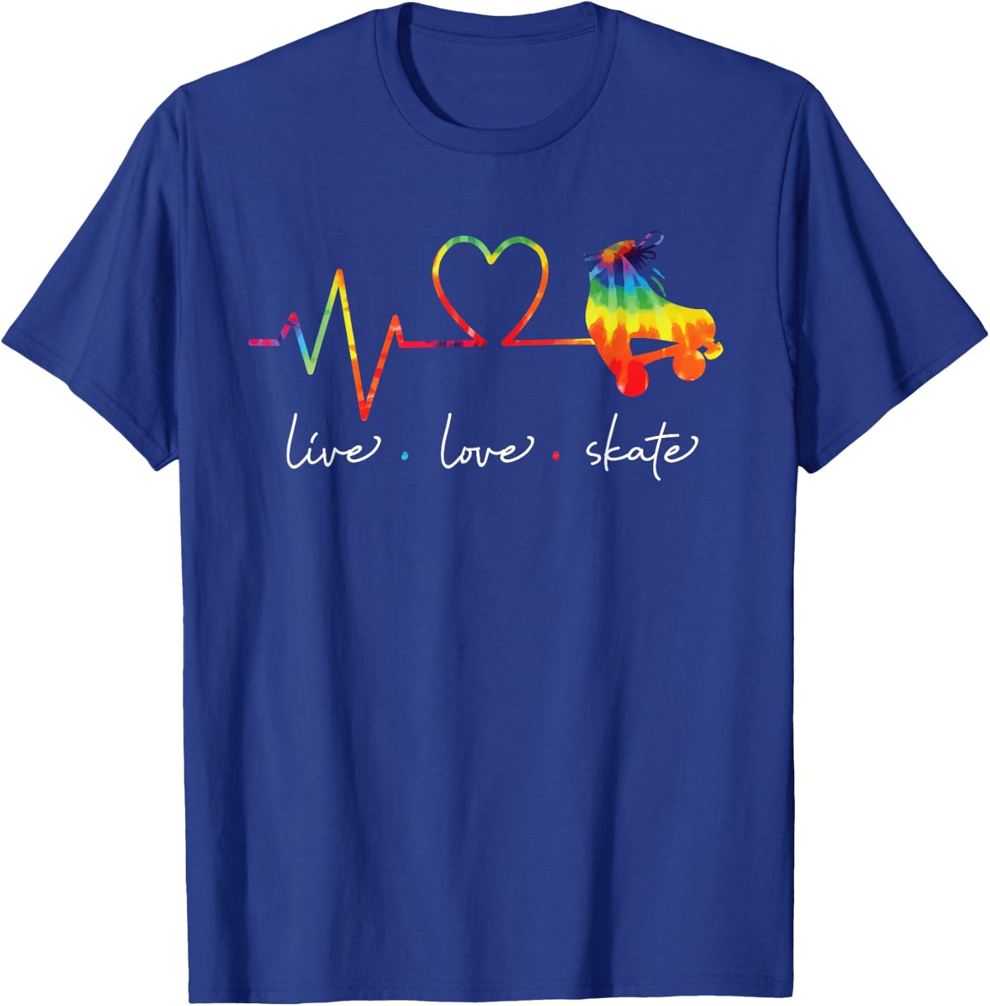 Cool Roller Skating Skate Girl Heartbeat Heart Tie Dye T-Shirt - T-Shirt | Royal