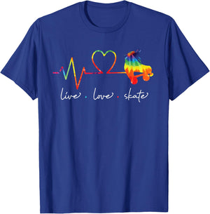 Cool Roller Skating Skate Girl Heartbeat Heart Tie Dye T-Shirt - T-Shirt | Royal